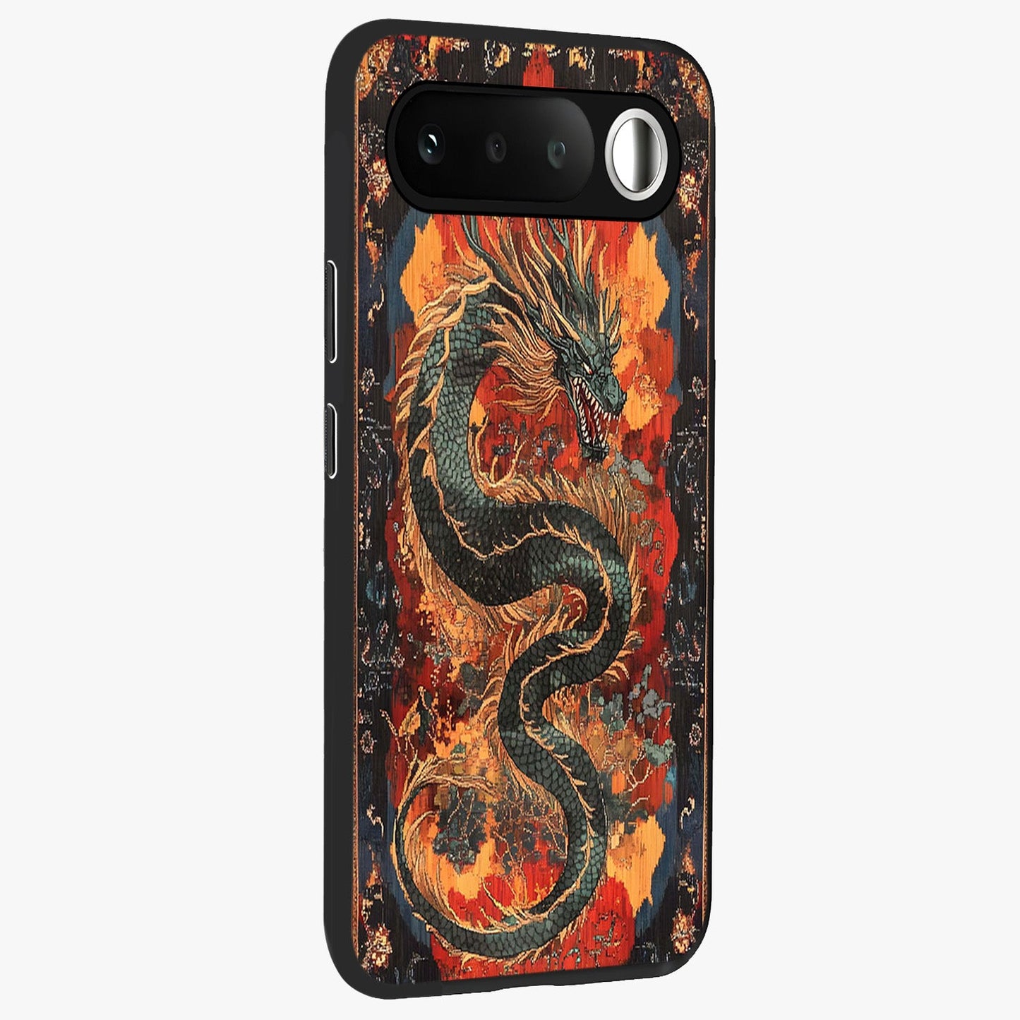 Inferno Dragon Soul Glass Case upright view showcasing intense dragon artwork with fantasy fire theme.