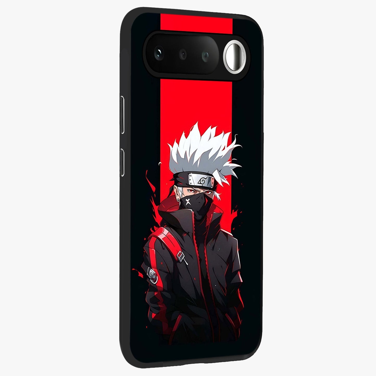 Kakashi Scarlet Shadow Glass Case upright view showcasing intense anime ninja artwork with dark action theme.