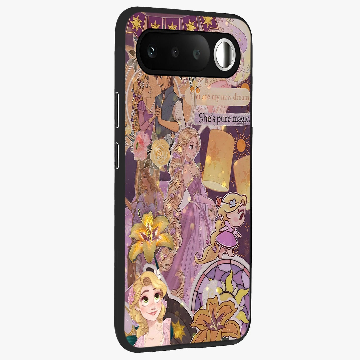 Magical Tangled Dream Glass Case upright view showcasing enchanting artistic artwork with dreamy fantasy theme.