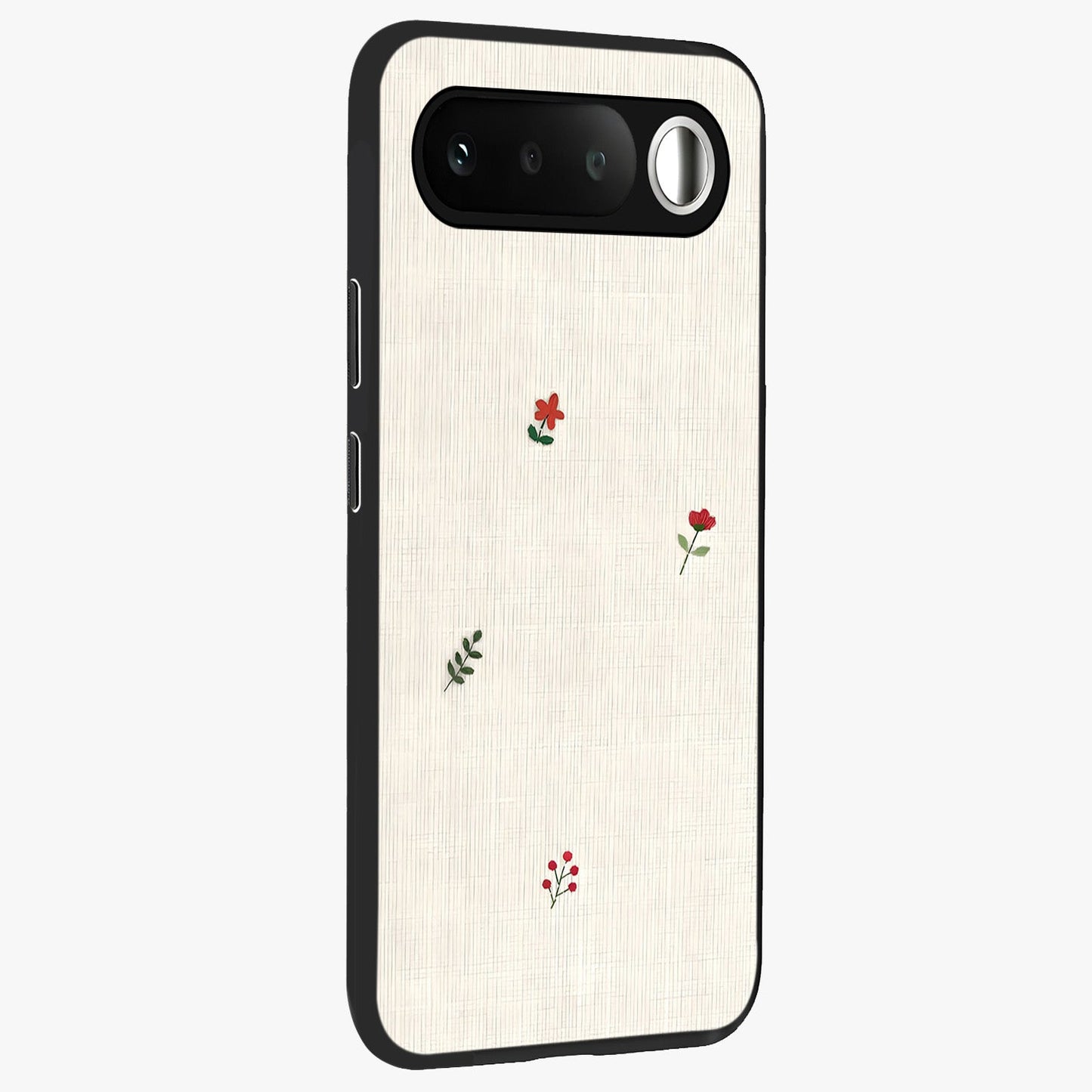 Minimalistic Blue With White Flower Pattern Glass Case upright view showcasing clean white flower artwork with calming blue theme.
