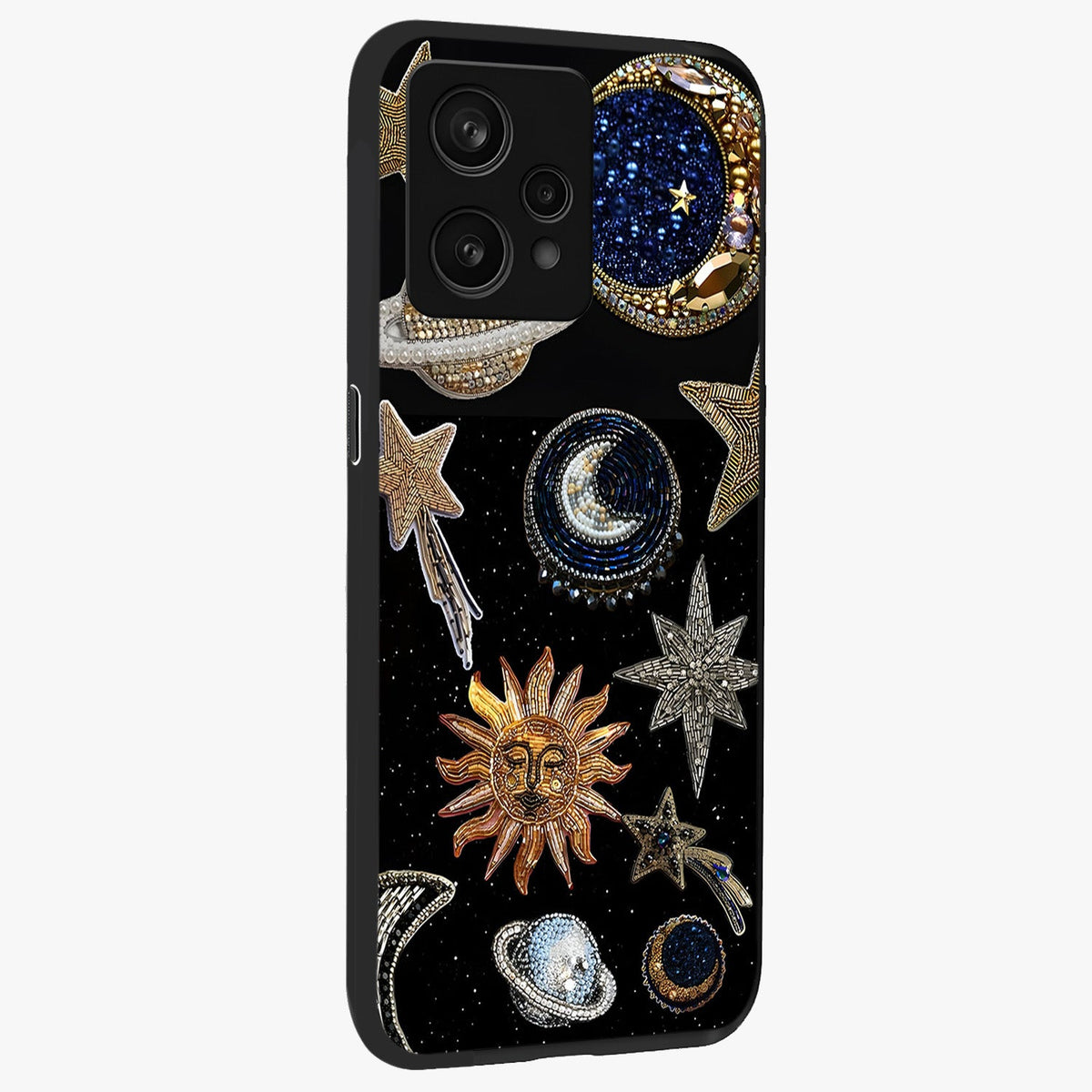 Celestial Gem Constellations Glass Case upright view showcasing cosmic constellation artwork with celestial aesthetic style.