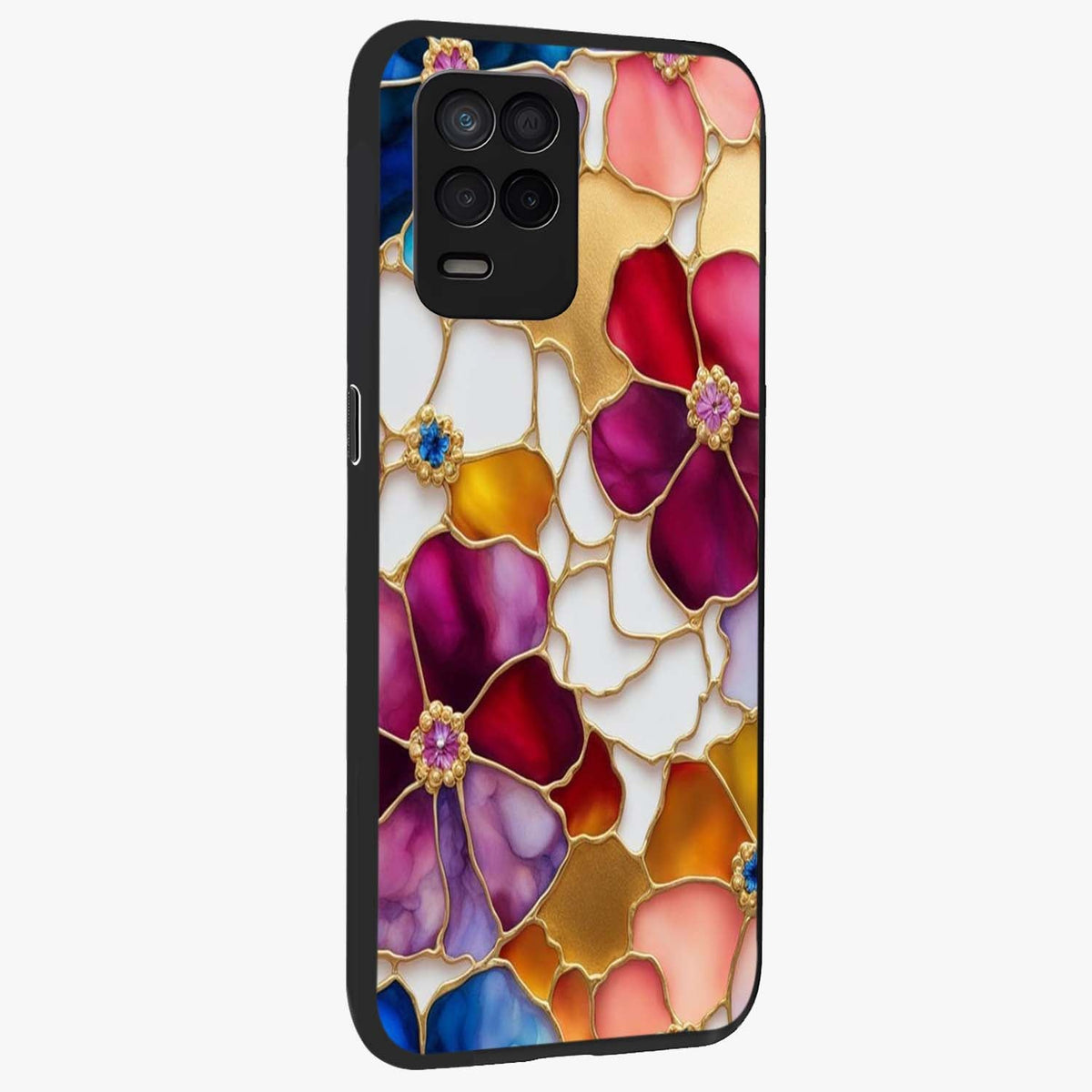 Marble Flower Pattern Glass Case upright view showcasing decorative marble flower artwork with refined style.