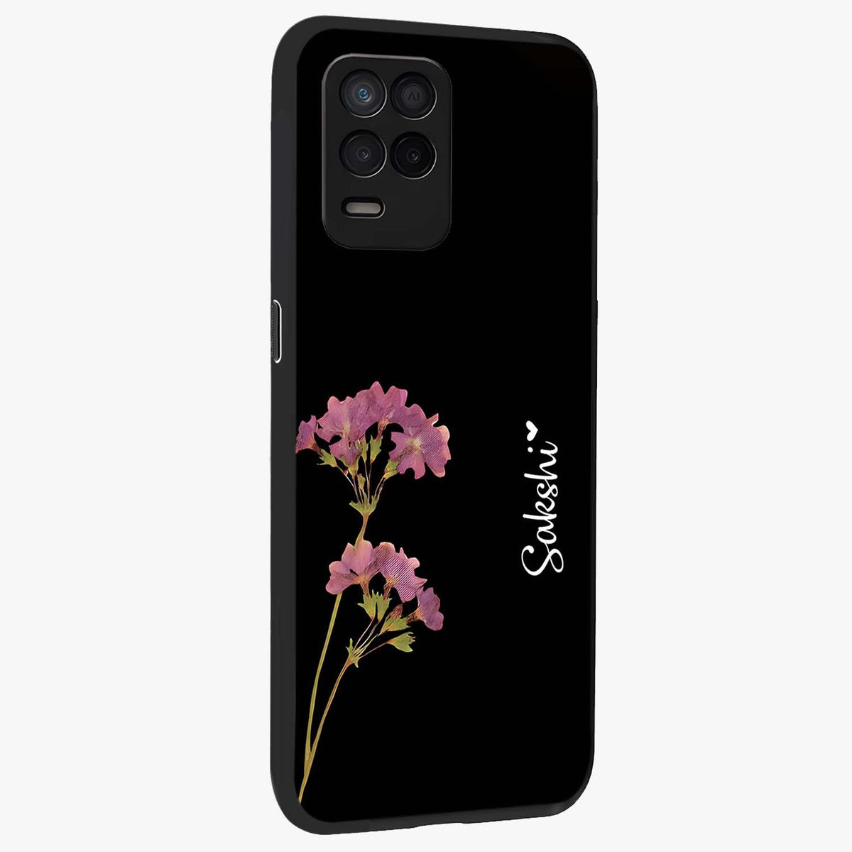 Riching Lavender Flower Custom Name Glass Case upright view showcasing elegant lavender floral artwork with personalized aesthetic.