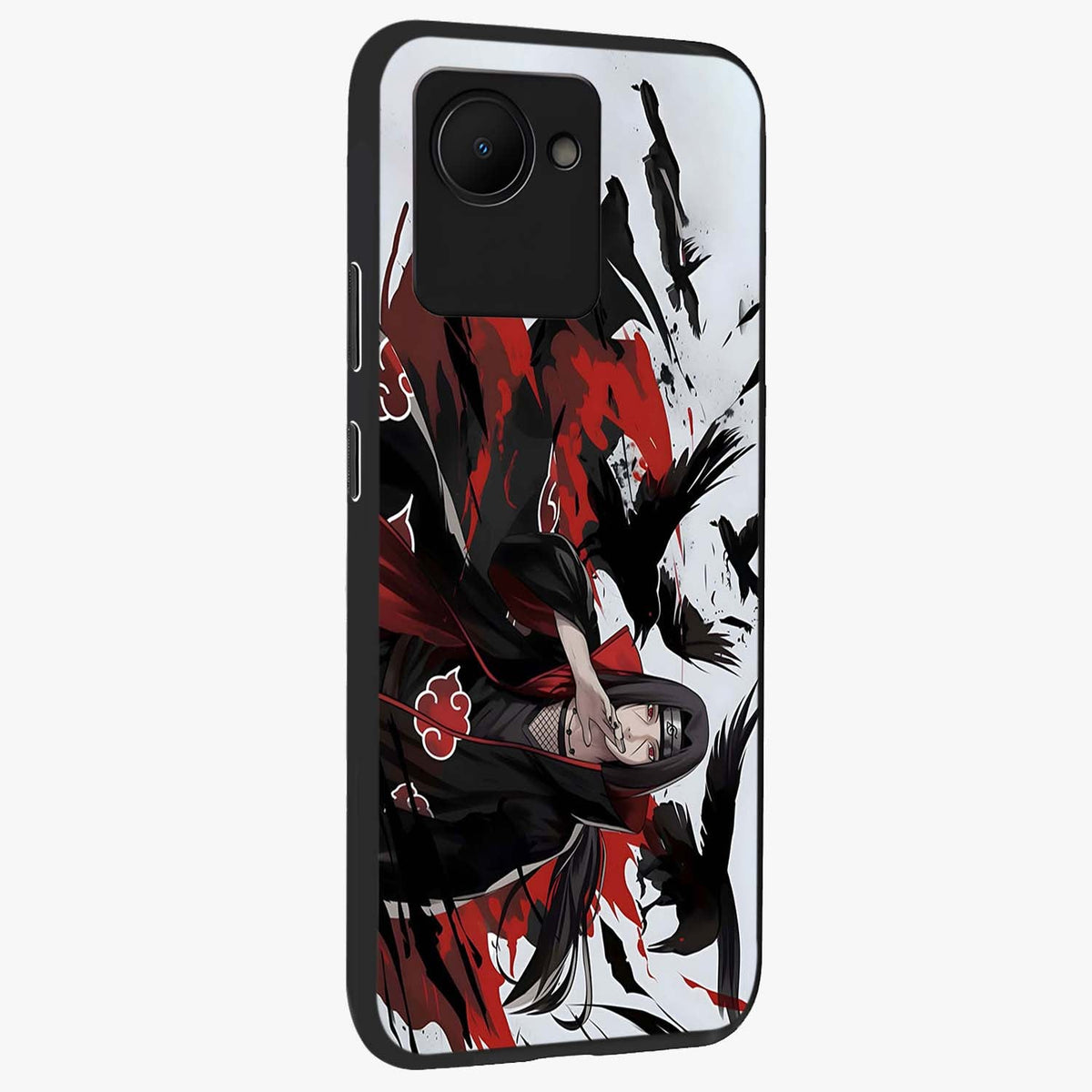 Crimson Crow Illusion Glass Case upright view showcasing striking crow illusion artwork with intense crimson theme.
