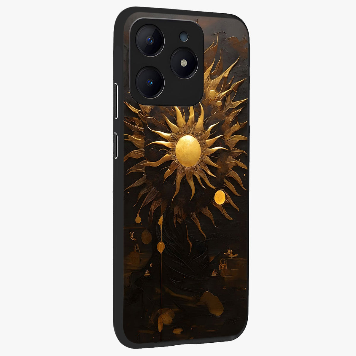 Golden Sun Majesty Glass Case upright view showcasing haunting graveyard artwork with dramatic dark theme.