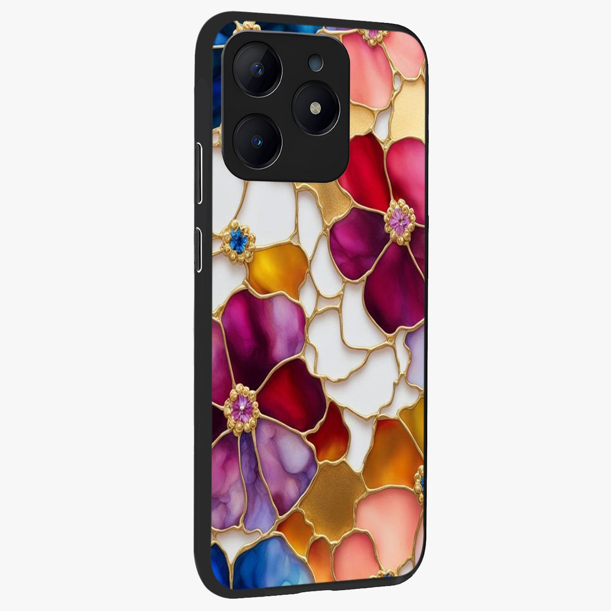 Marble Flower Pattern Glass Case upright view showcasing decorative marble flower artwork with refined style.