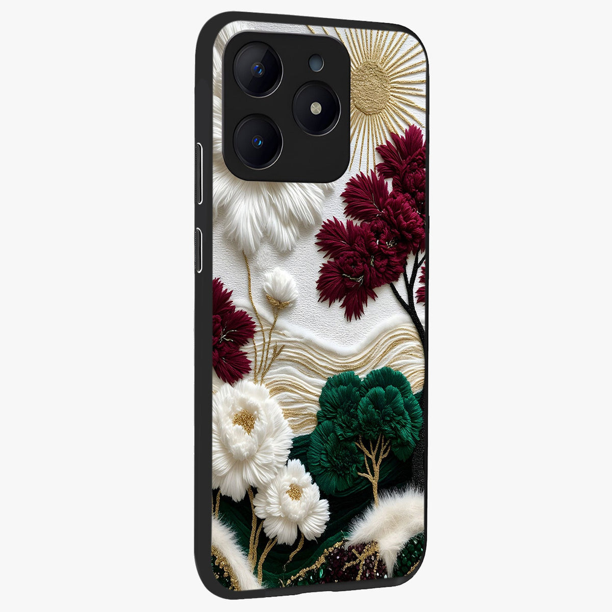 Radiant Bloom Elegance Glass Case upright view showcasing decorative flower artwork with refined botanical theme.