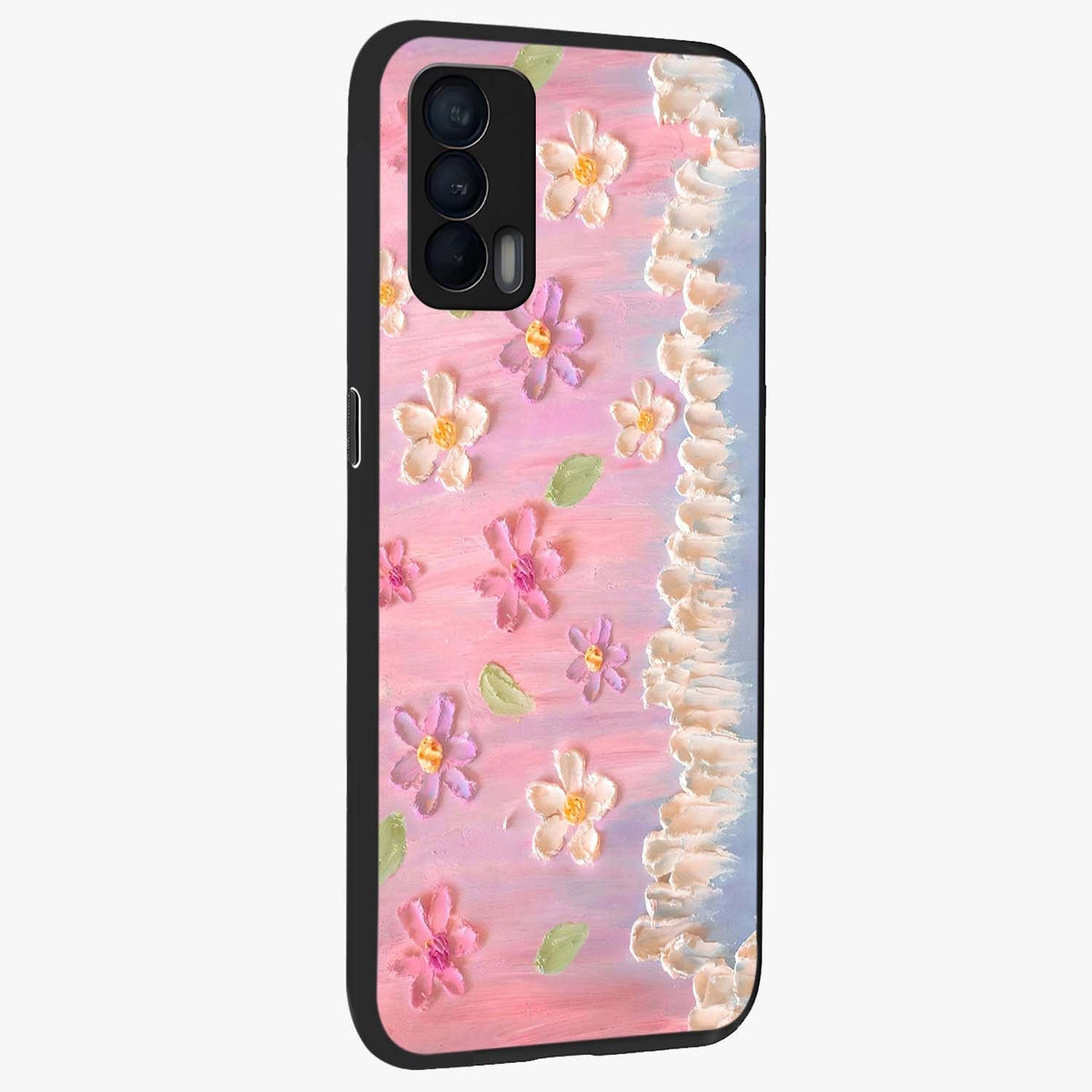 Dreamy Painted Garden Glass Case upright view showcasing vibrant floral garden artwork with artistic nature theme.