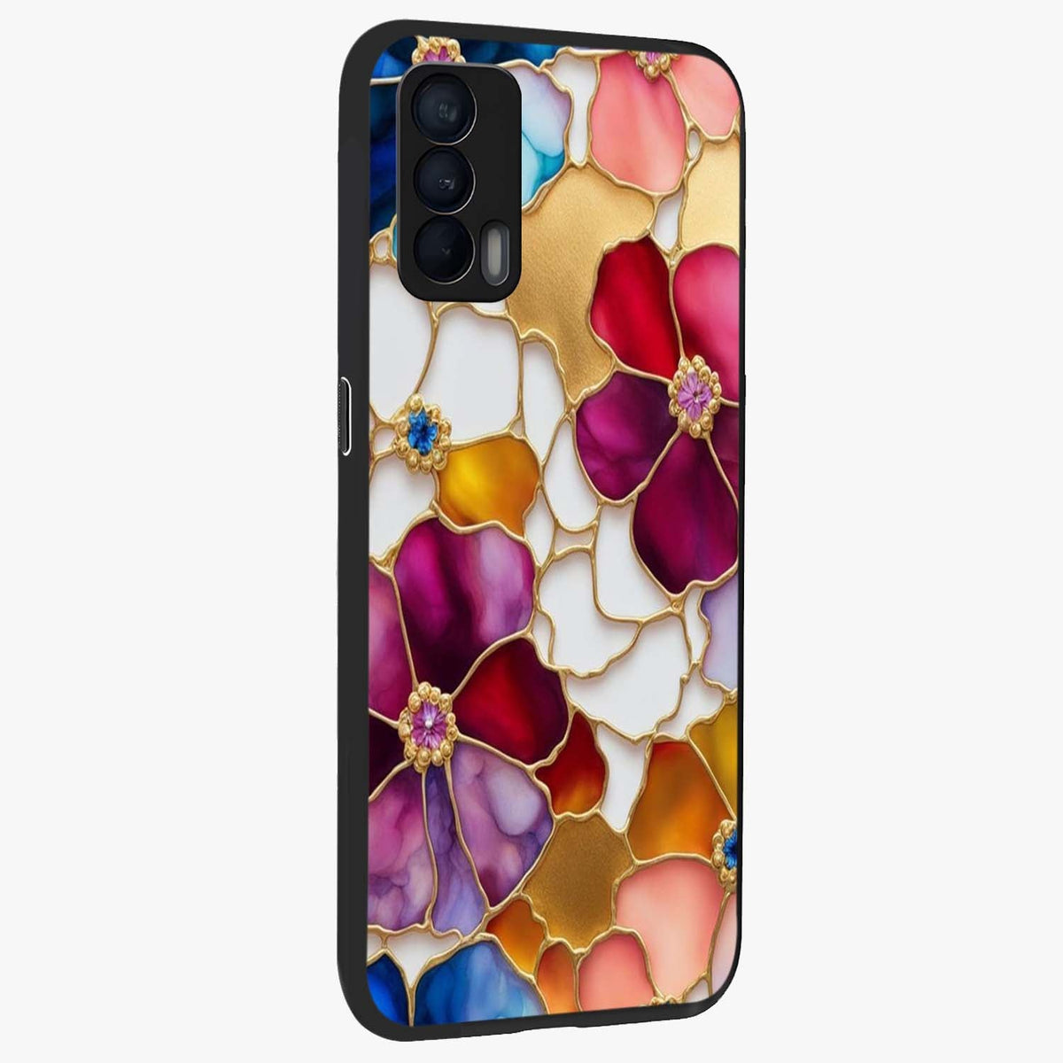 Marble Flower Pattern Glass Case upright view showcasing decorative marble flower artwork with refined style.
