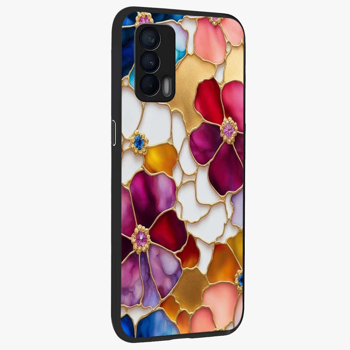 Marble Flower Pattern Glass Case upright view showcasing decorative marble flower artwork with refined style.