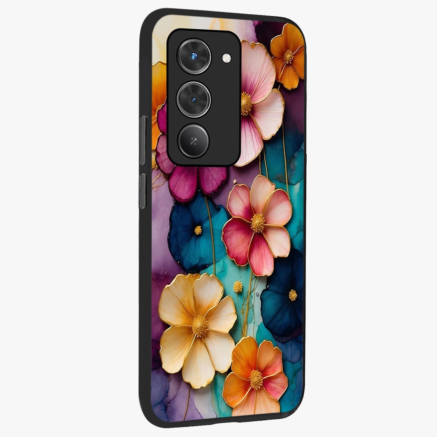 Artlyn Grace Flower Pattern Glass Case upright view showcasing graceful floral artwork with aesthetic botanical style.