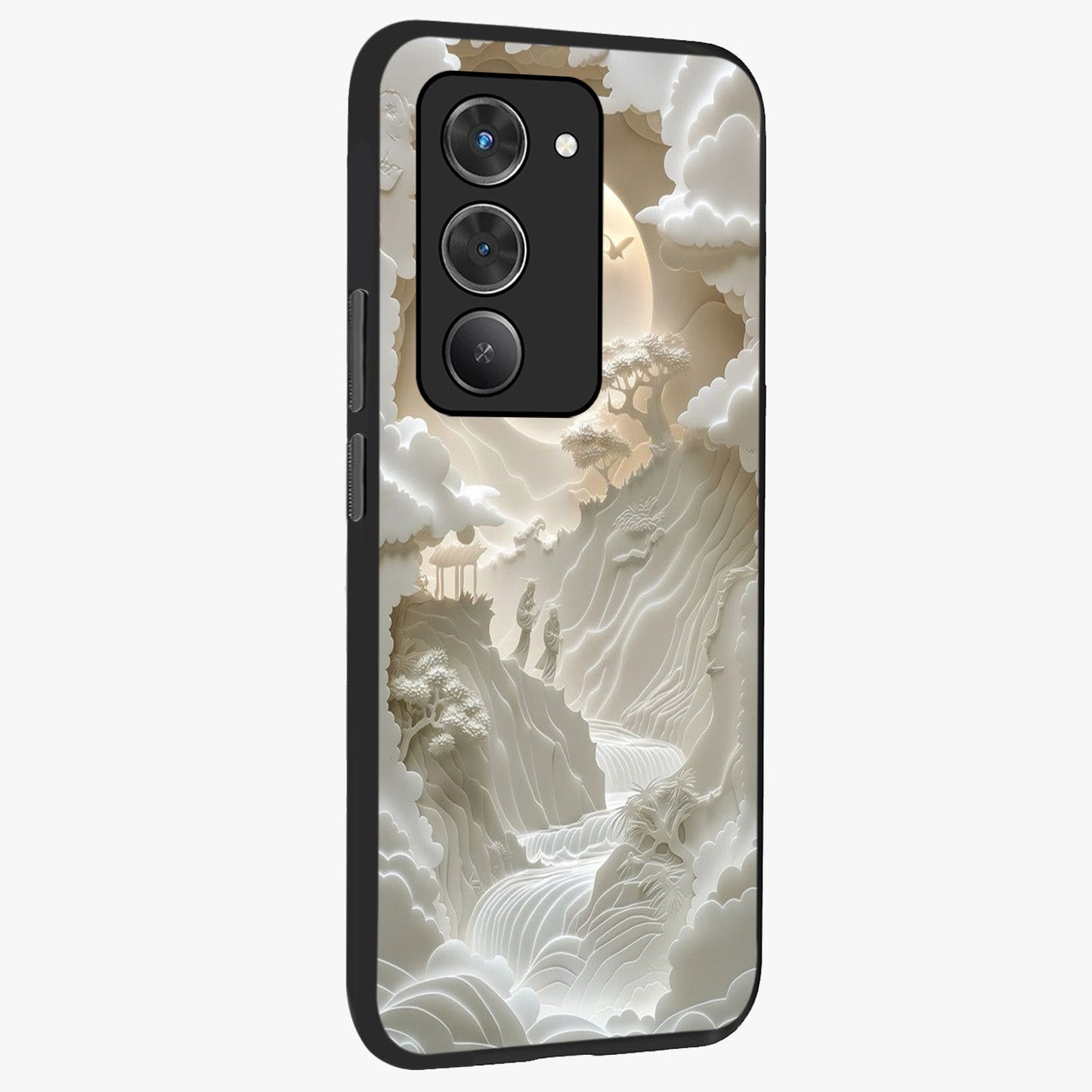 Celestial Origami Glass Case upright view showcasing creative origami artwork with modern celestial style.