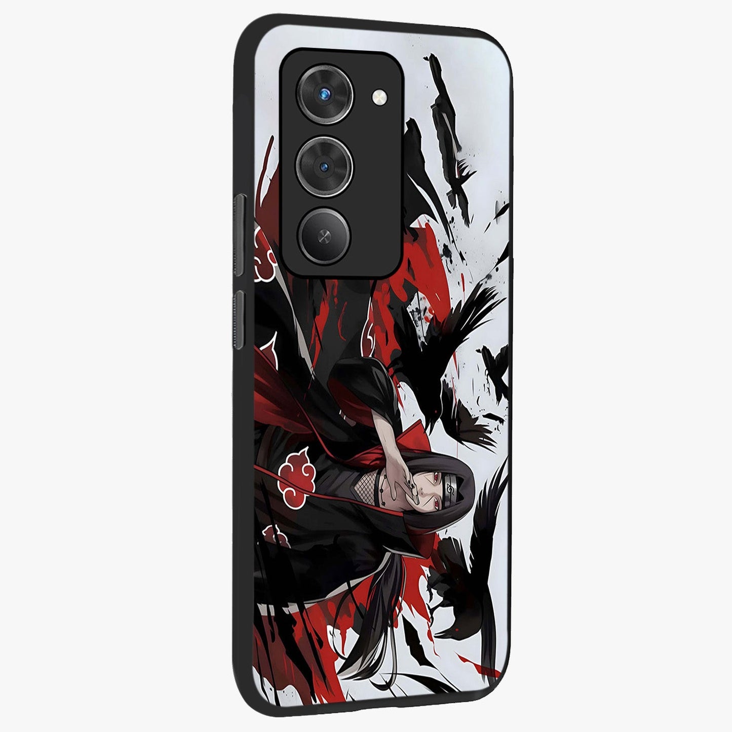 Crimson Crow Illusion Glass Case upright view showcasing striking crow illusion artwork with intense crimson theme.