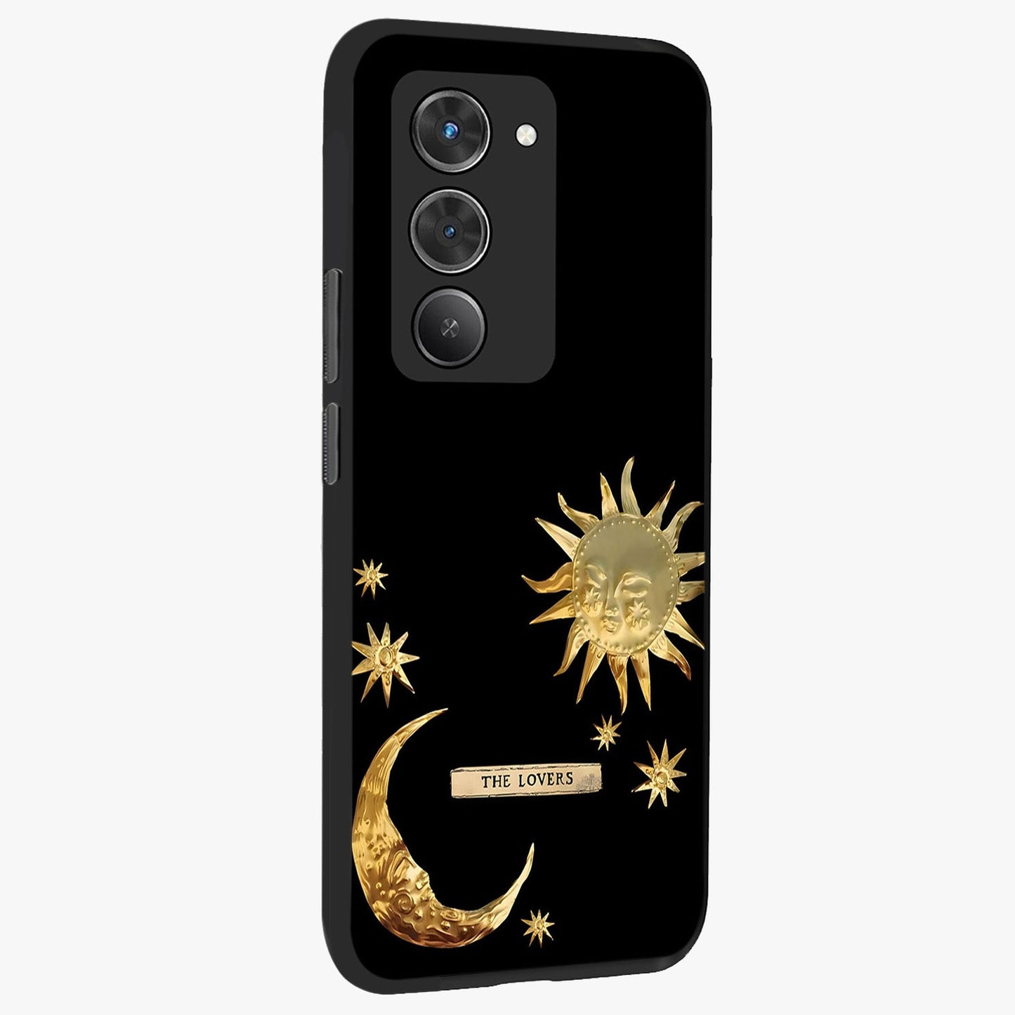 Gold Sun Blush Glass Case upright view showcasing glowing sun artwork with elegant celestial theme.