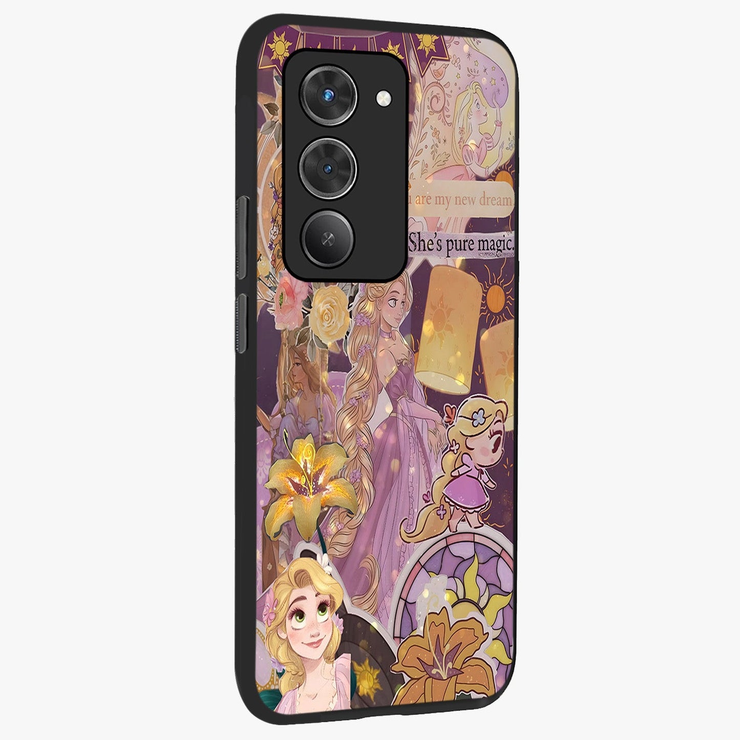 Magical Tangled Dream Glass Case upright view showcasing enchanting artistic artwork with dreamy fantasy theme.