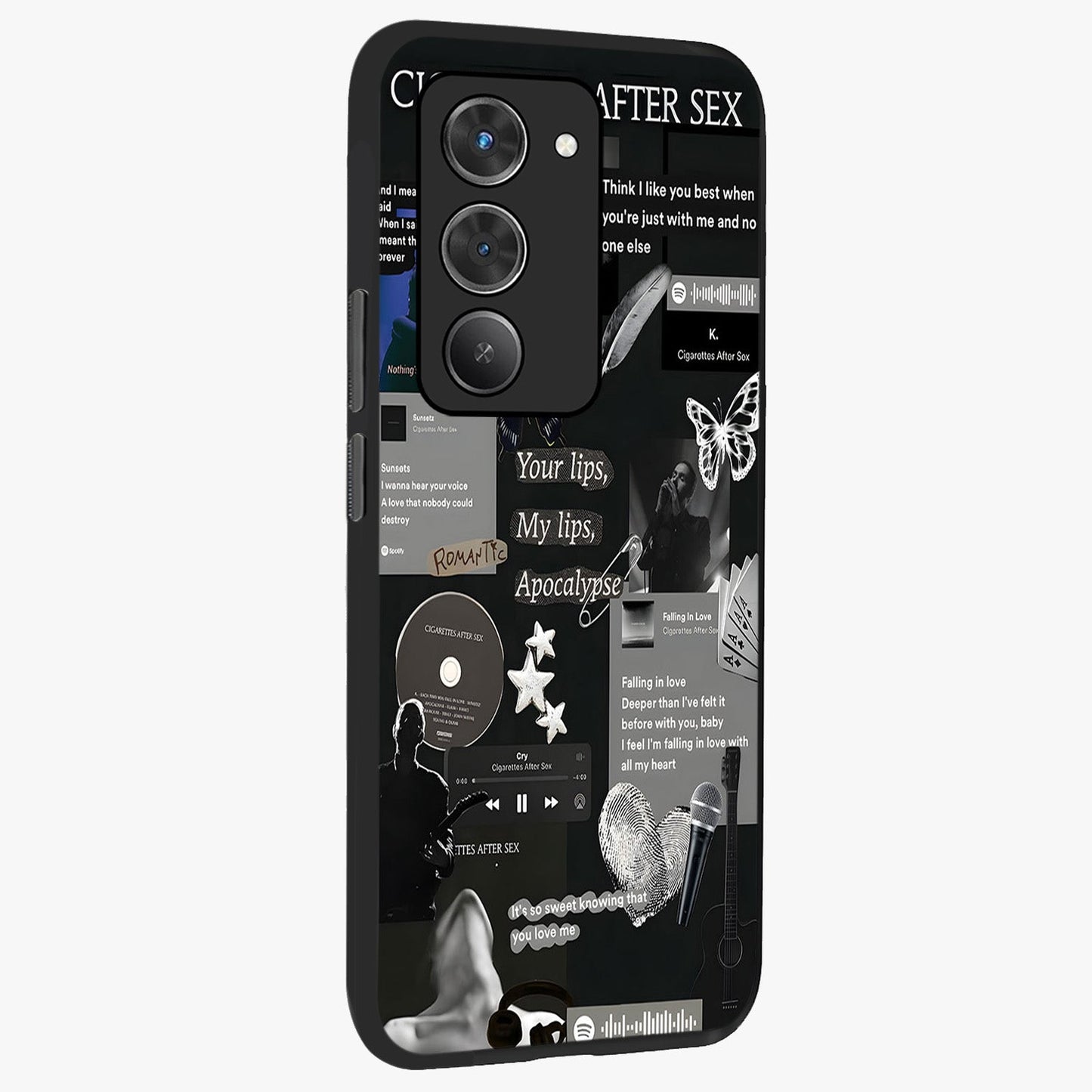 Midnight Love Echo Glass Case upright view showcasing expressive romantic artwork with dreamy midnight theme.