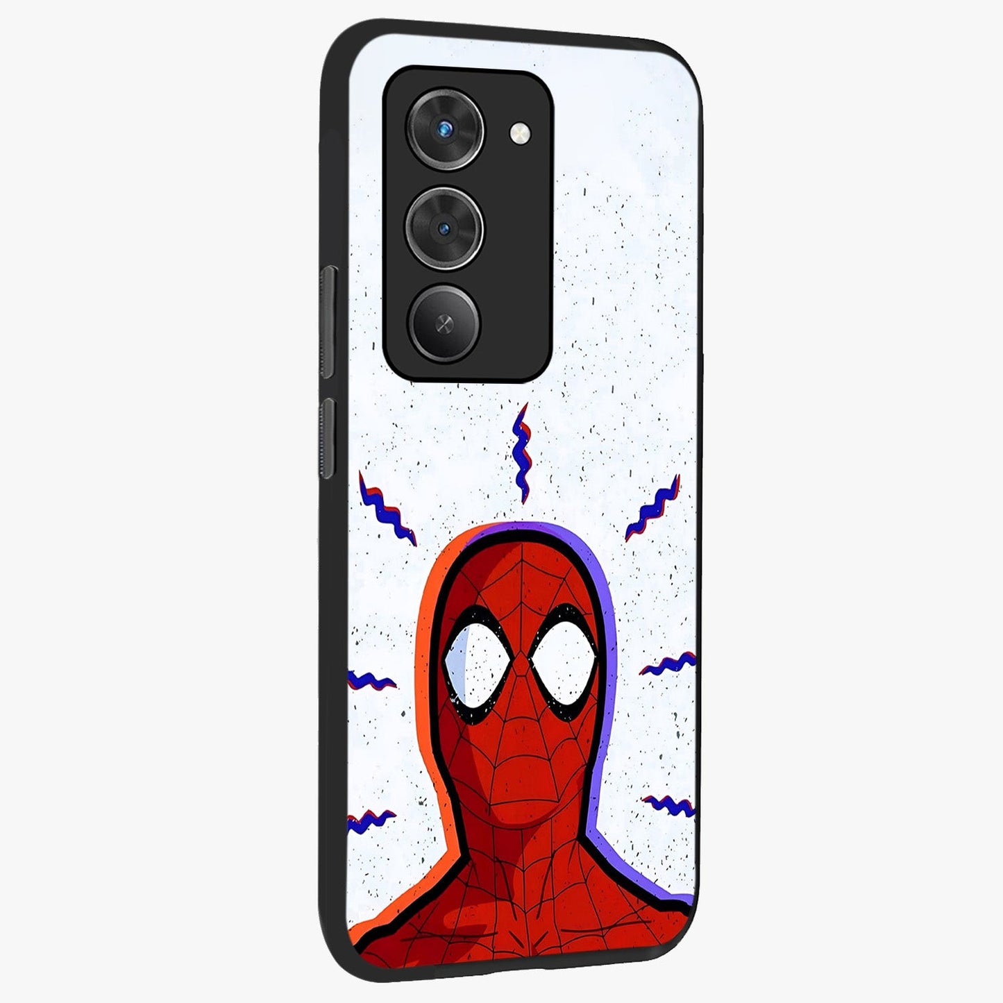 Omg Spiderman Glass Case upright view showcasing energetic superhero artwork with vibrant comic theme.