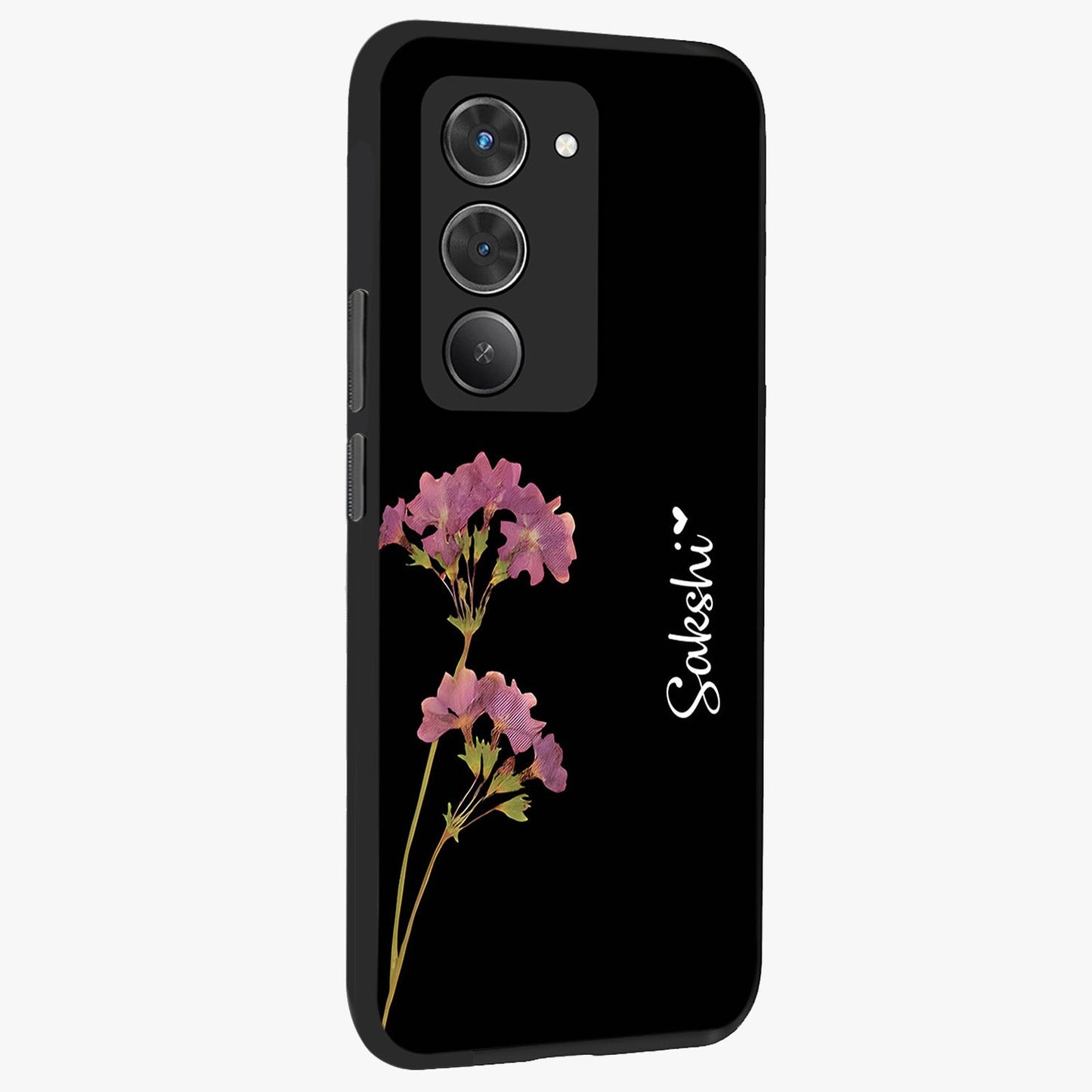 Riching Lavender Flower Custom Name Glass Case upright view showcasing elegant lavender floral artwork with personalized aesthetic.