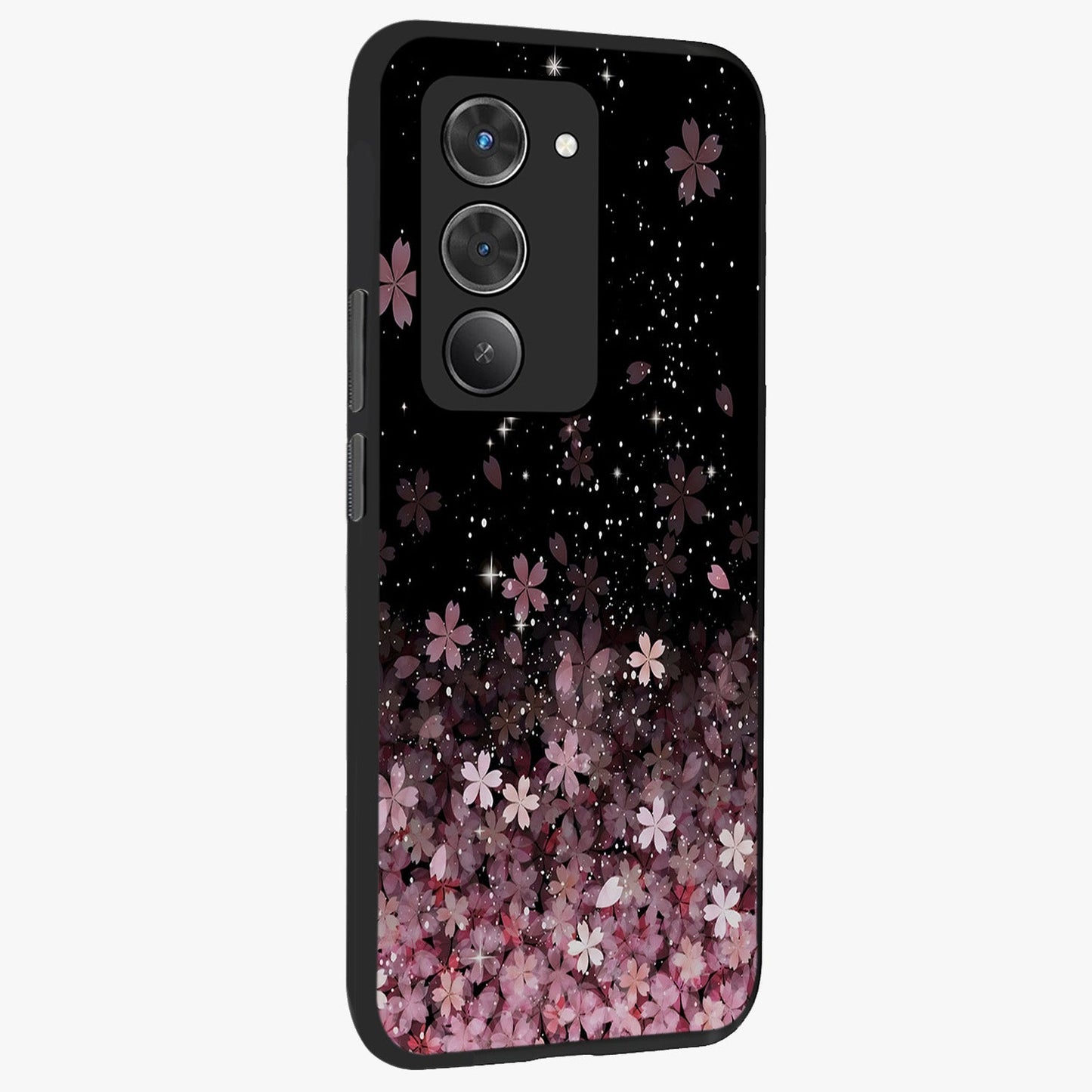 Small Starry Flowers Glass Case upright view showcasing charming floral artwork with dreamy starry theme.