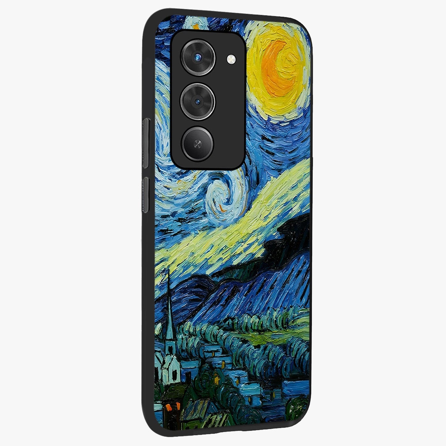 Van Gogh Art Glass Case upright view showcasing expressive painting style artwork with timeless artistic theme.