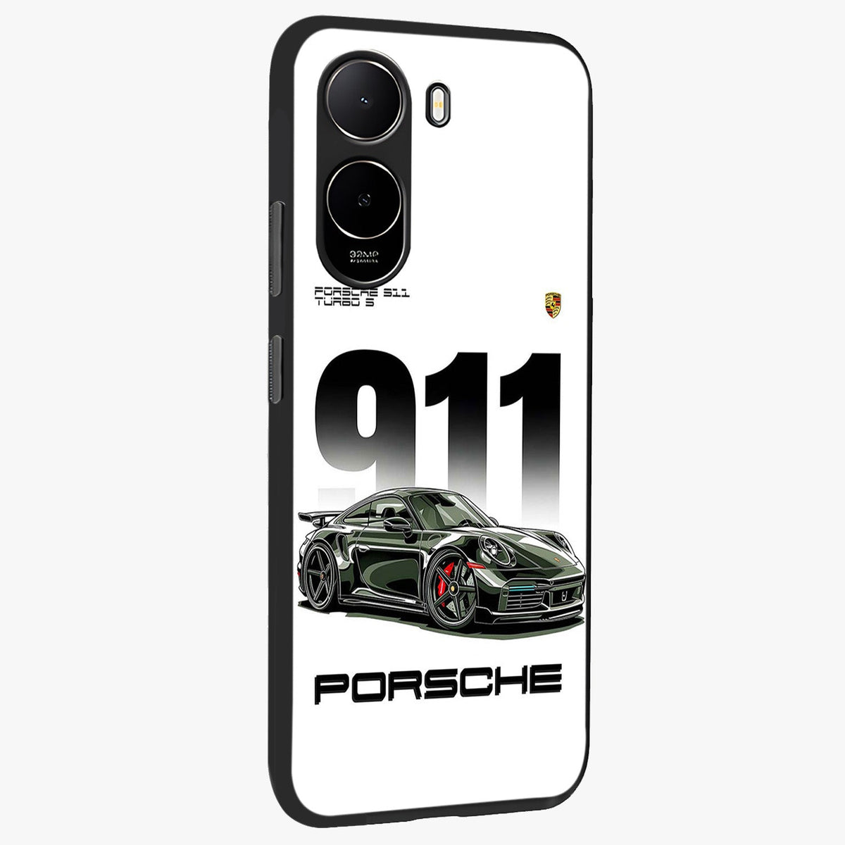911 Turbo Dominance Glass Case upright perspective showcasing powerful racing design and modern automotive aesthetic.