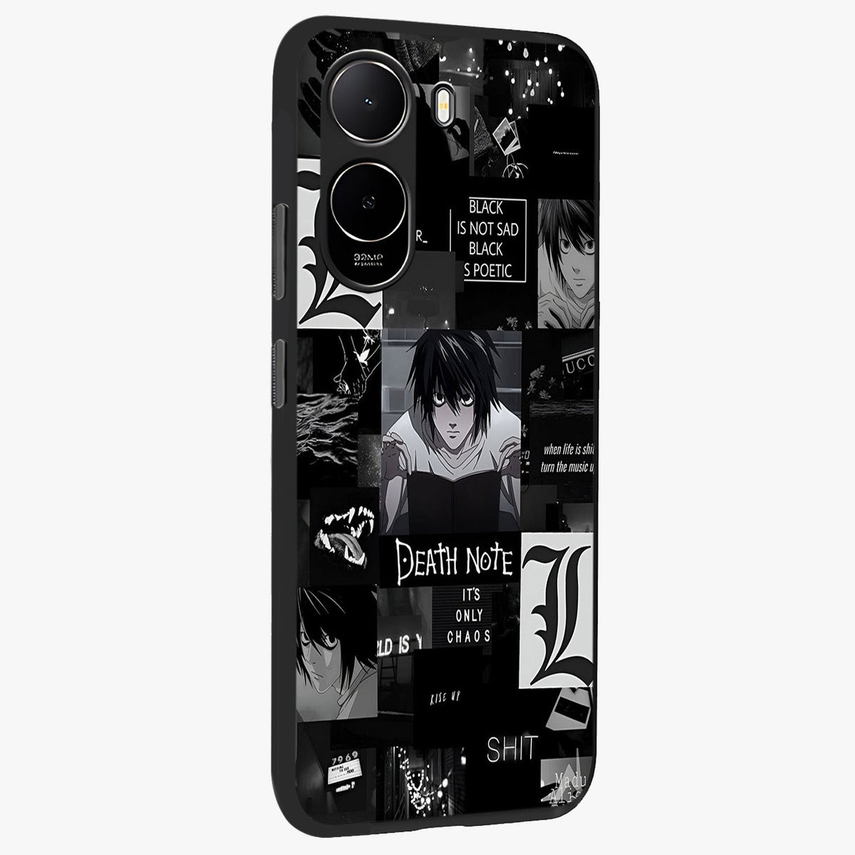 Midnight Chaos Mind Glass Case upright view showcasing expressive abstract artwork with bold dark theme.