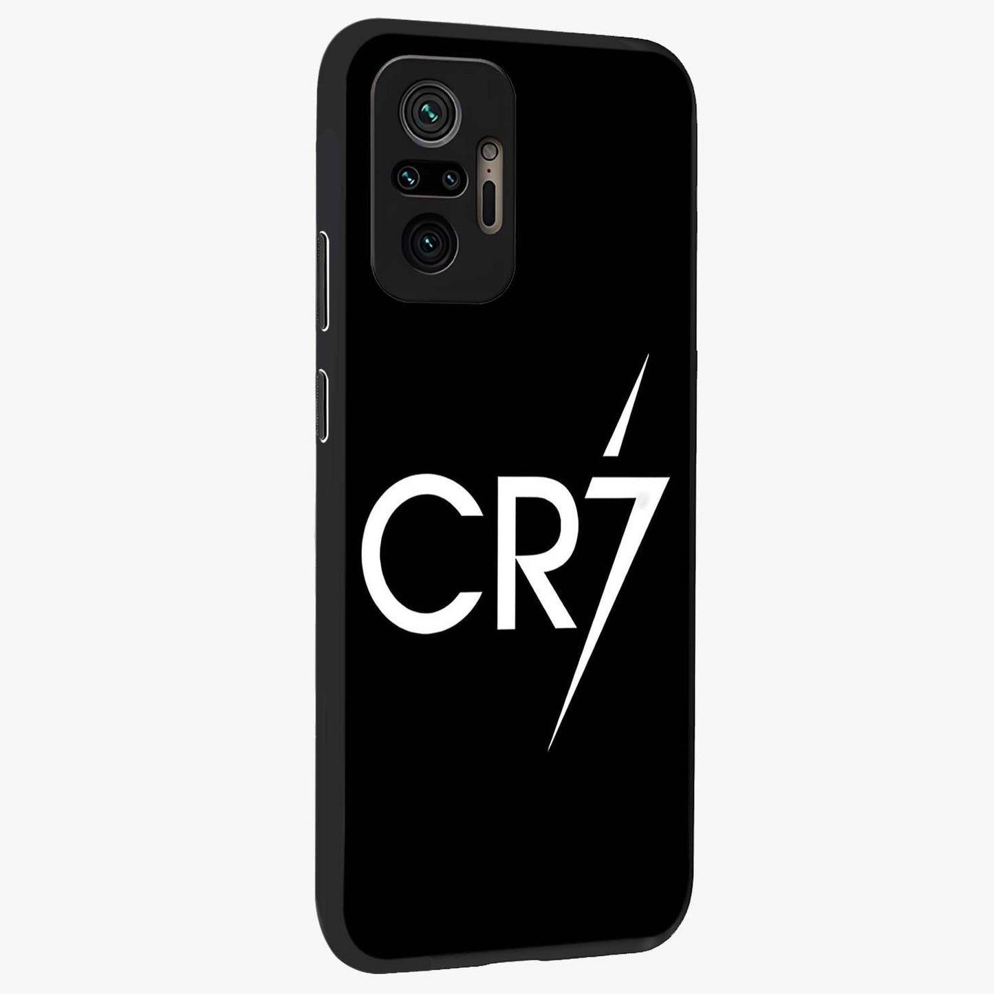Cr7 Elite Strike Glass Case upright view showcasing energetic football inspired design with modern sports aesthetic.