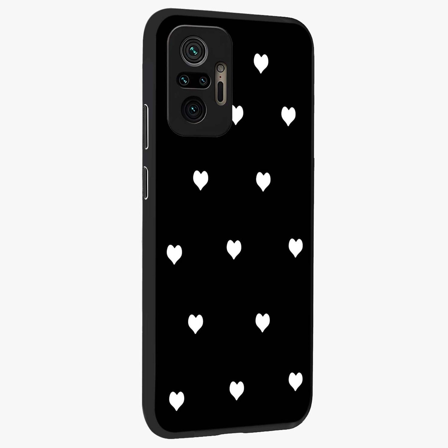 Cute And Simple White Hearts Glass Case upright view showcasing simple white hearts artwork with soft minimal theme.