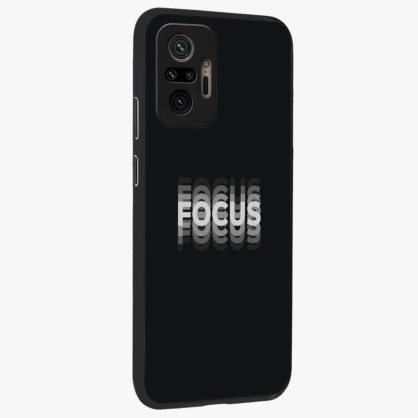 Focus Mode On Glass Case upright view showcasing strong typography statement with sleek motivational theme.