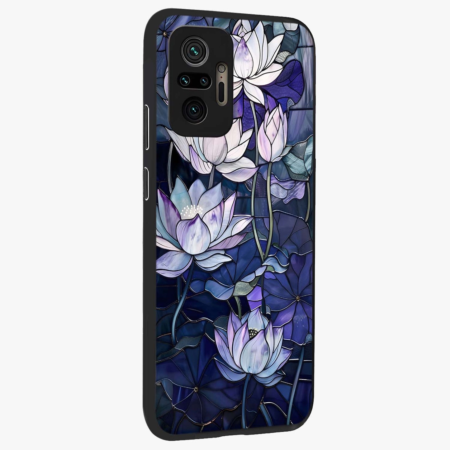 Gloss Petal Rush Glass Case upright view showcasing dynamic floral petal artwork with modern botanical theme.