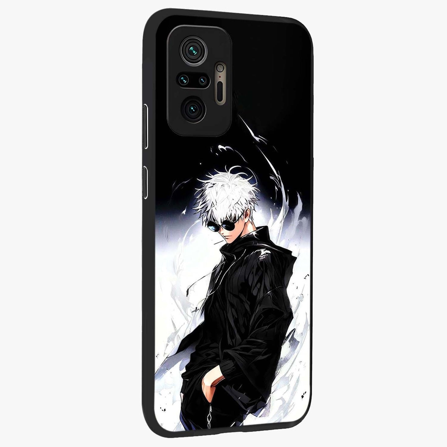 Limitless Shadow King Glass Case upright view showcasing bold shadow warrior artwork with epic fantasy theme.