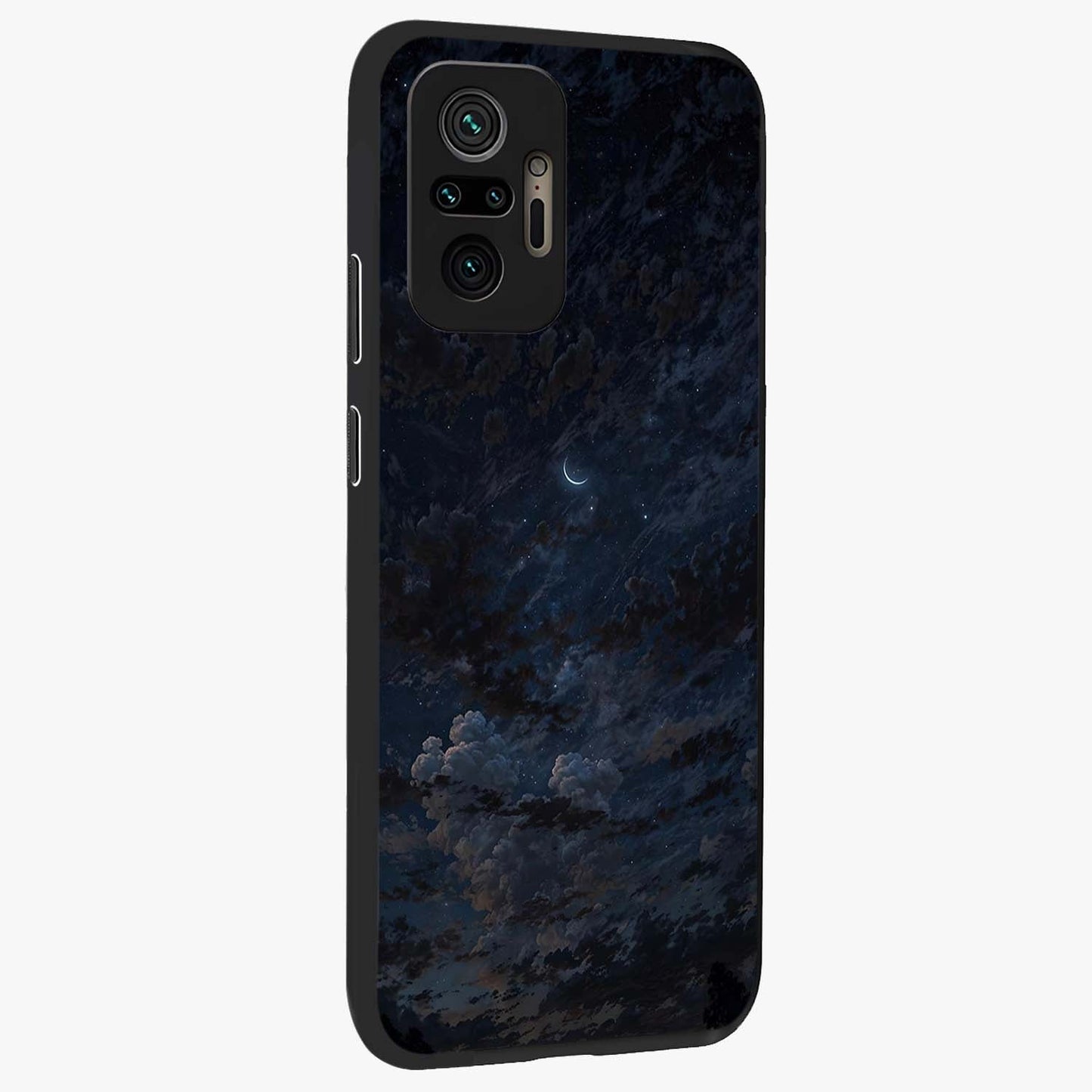 Lunar Veil Silence Glass Case upright view showcasing calm moon themed artwork with serene night atmosphere.
