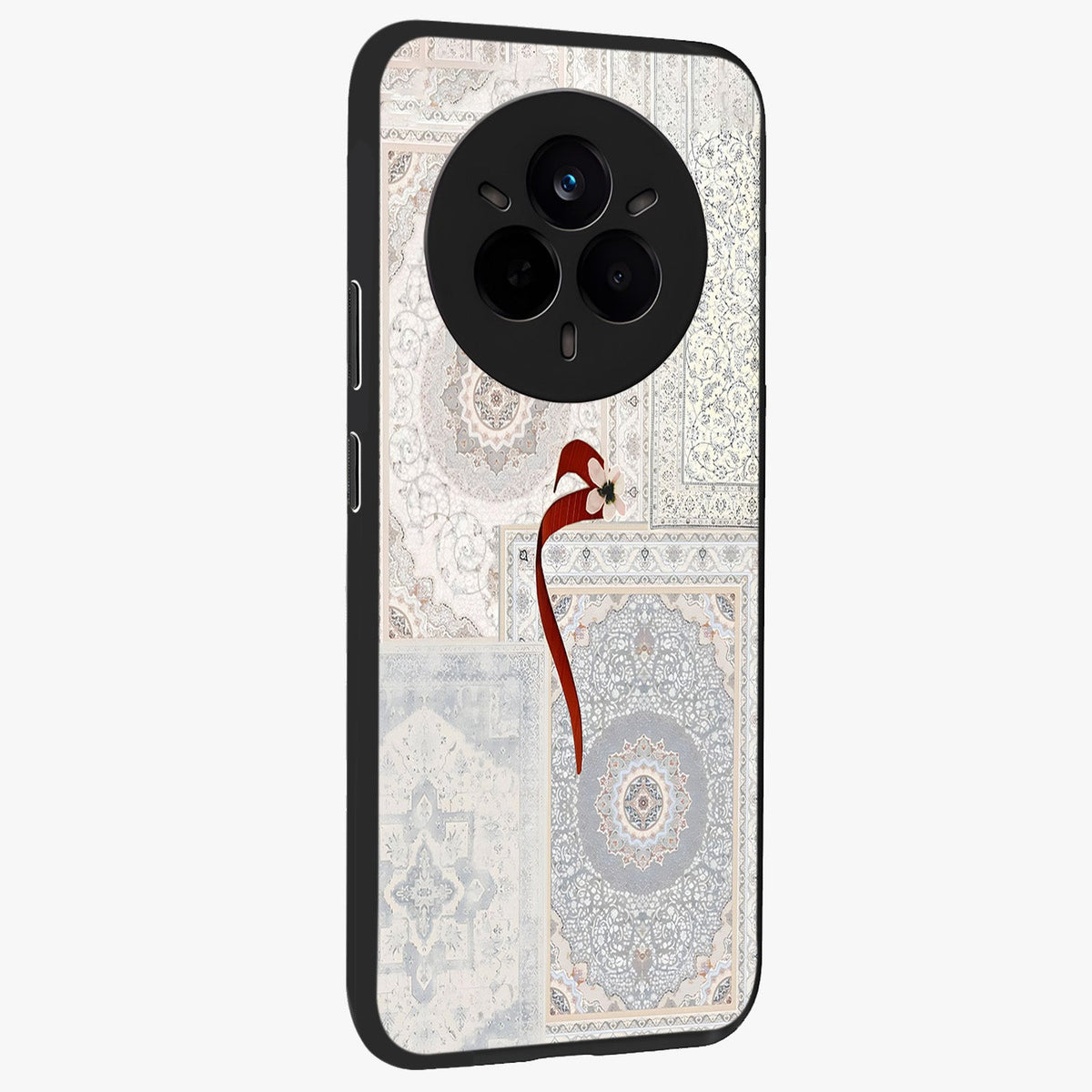 White Aesthetic Bow Glass Case upright view showcasing delicate ribbon bow artwork with cute minimalist theme.
