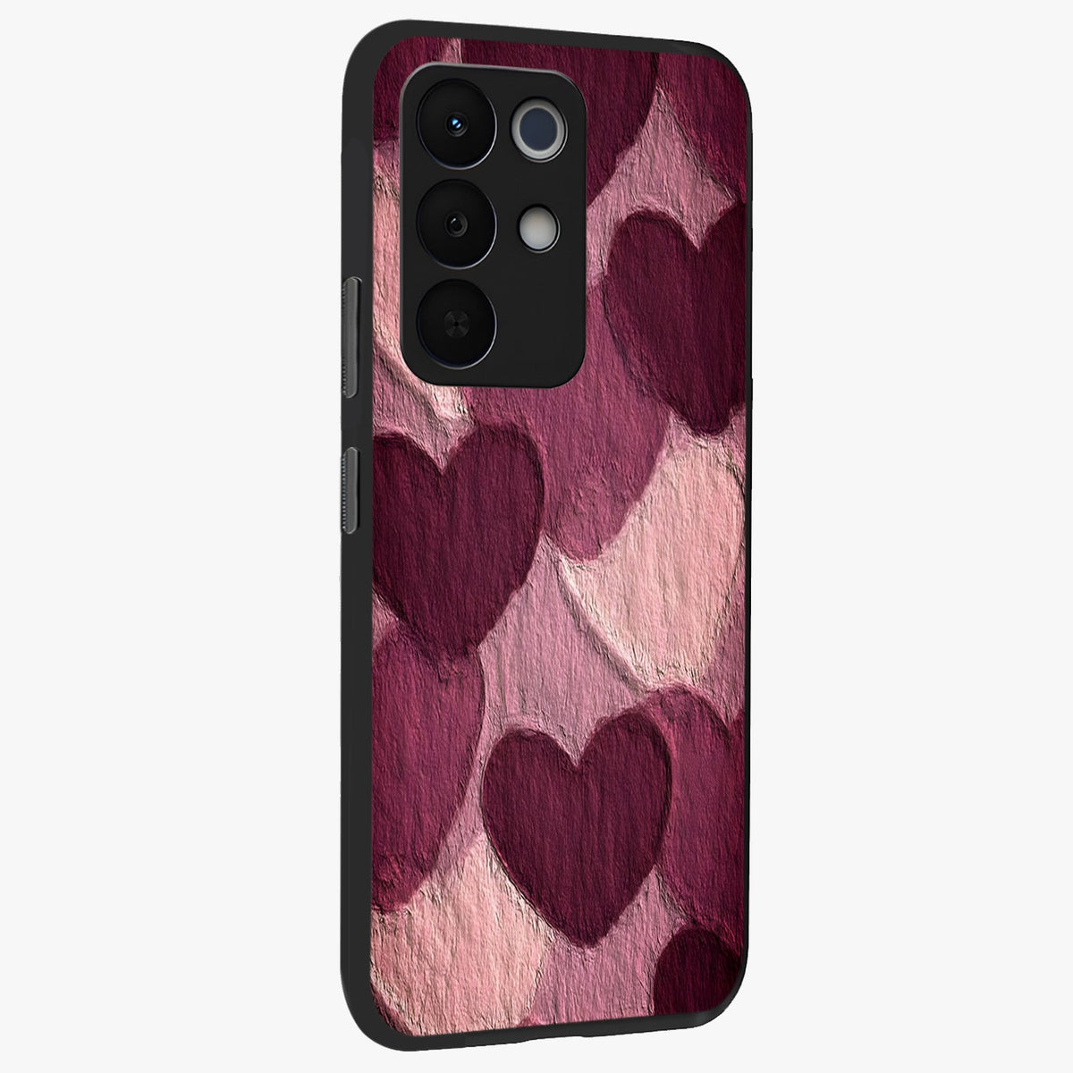 Layered Paper Hearts Glass Case upright view showcasing decorative layered heart artwork with sweet love theme.