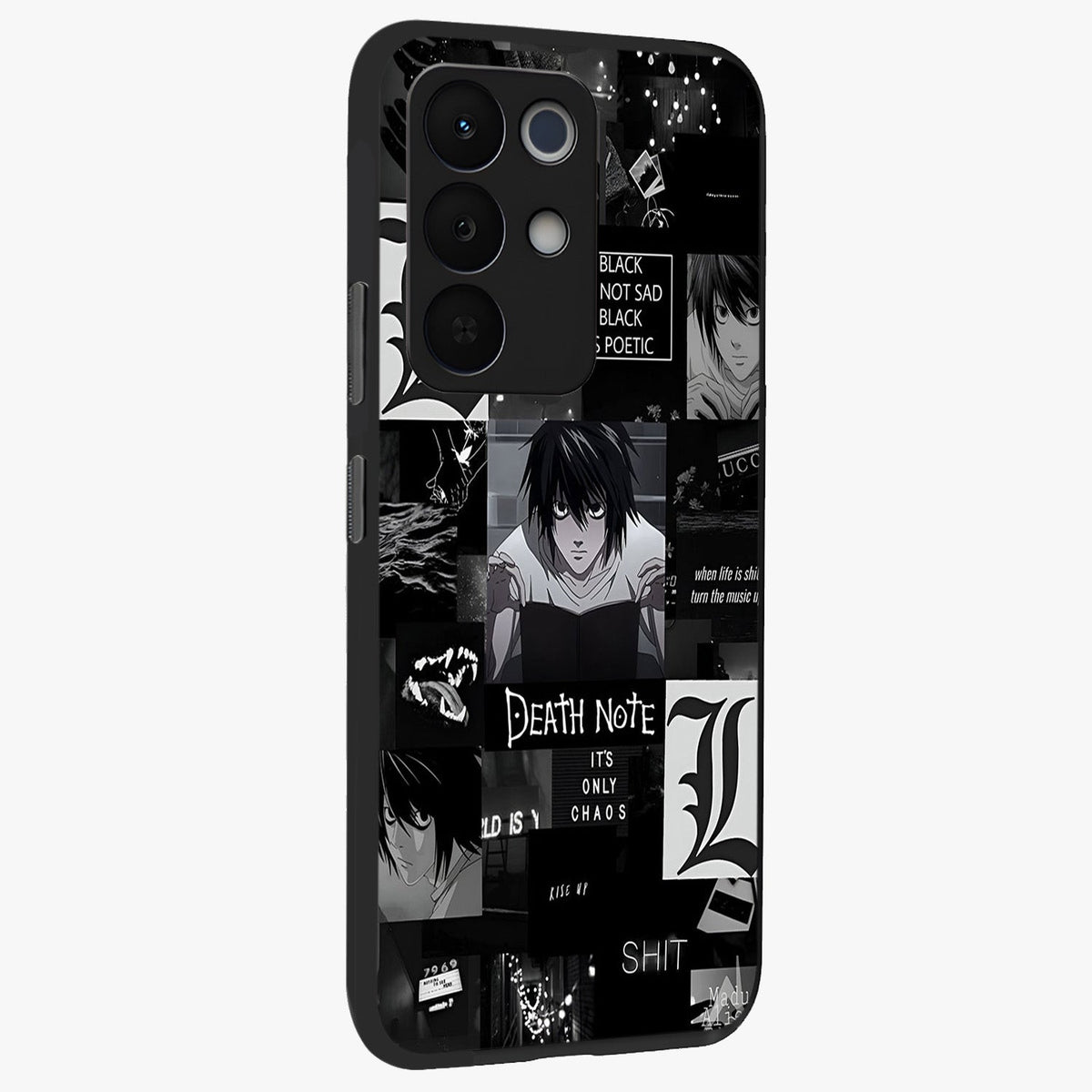 Midnight Chaos Mind Glass Case upright view showcasing expressive abstract artwork with bold dark theme.