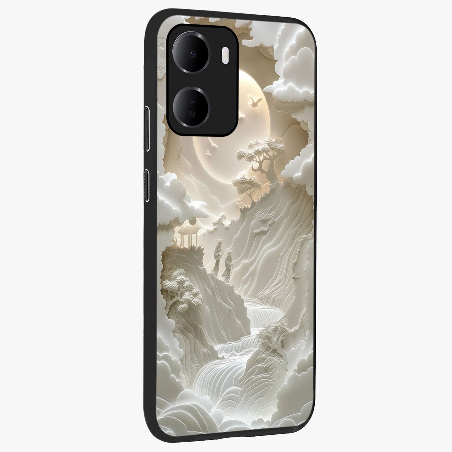 Celestial Origami Glass Case upright view showcasing creative origami artwork with modern celestial style.