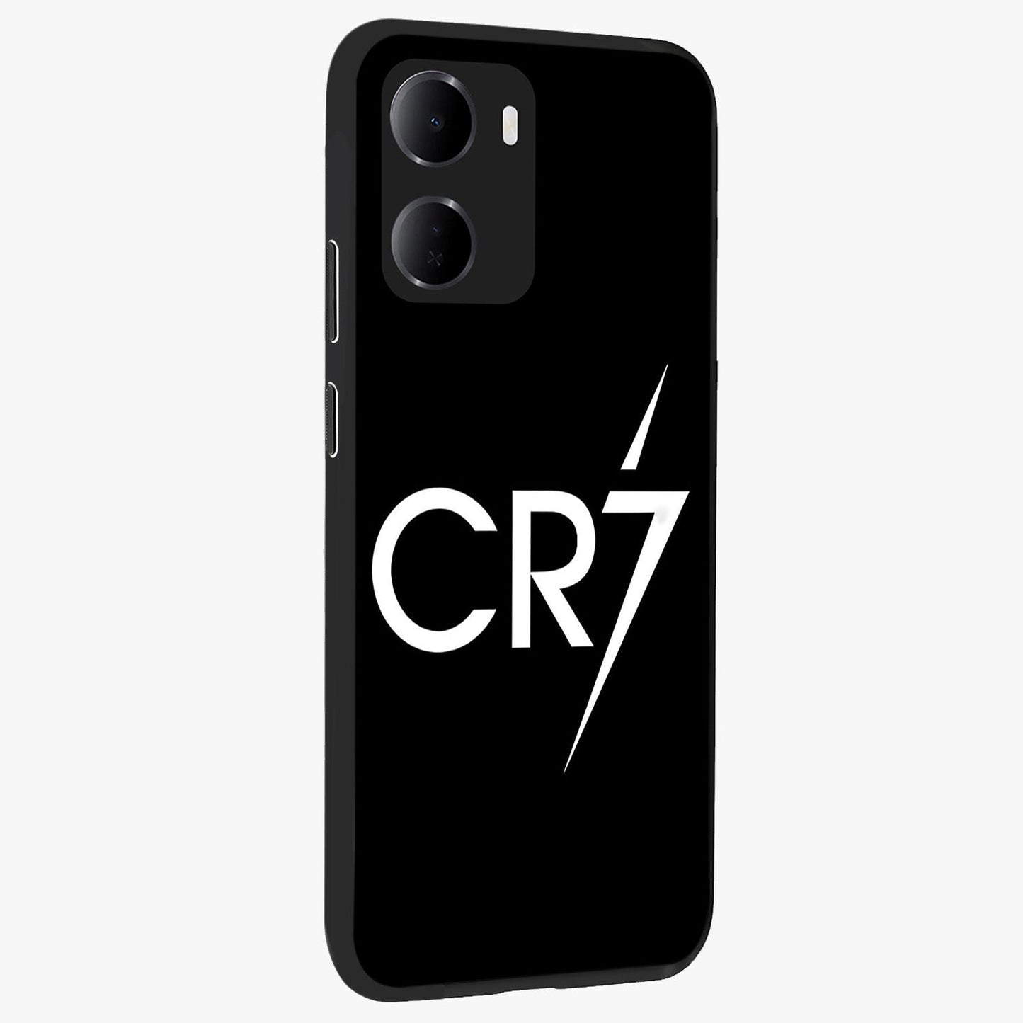Cr7 Elite Strike Glass Case upright view showcasing energetic football inspired design with modern sports aesthetic.