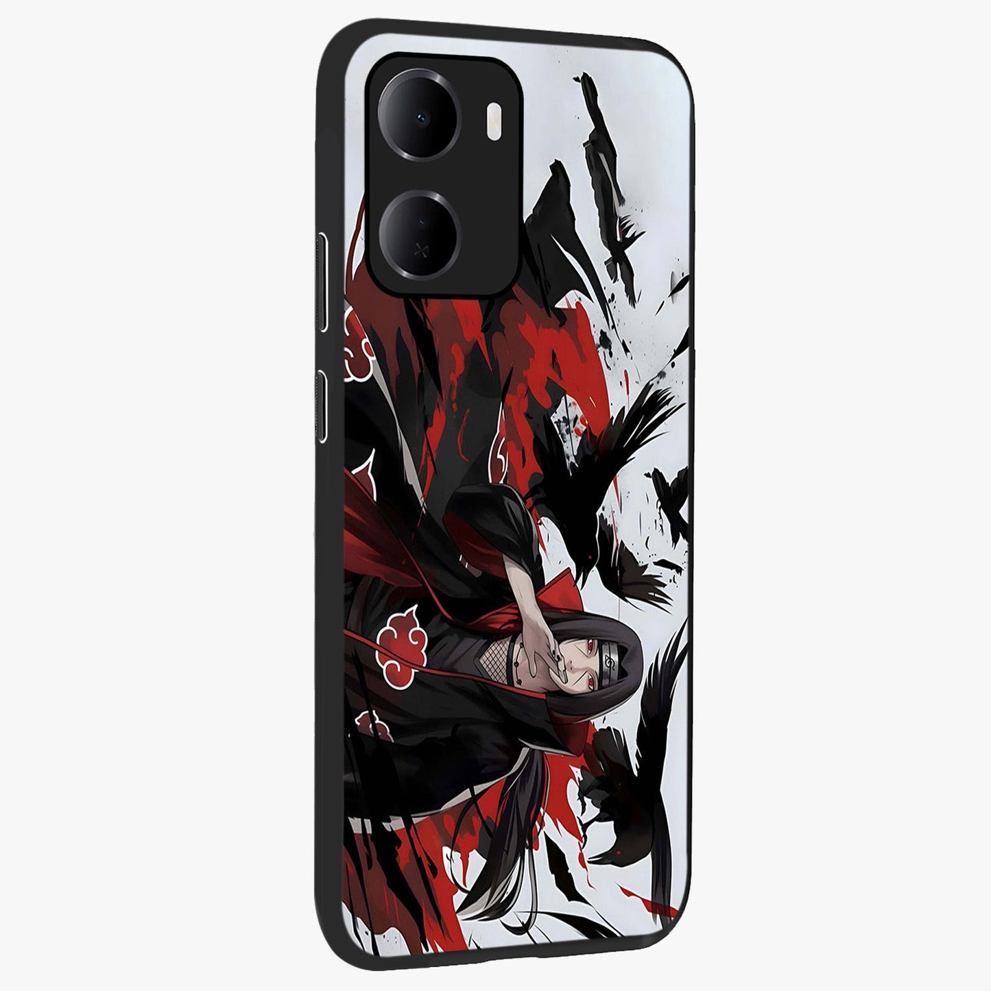 Crimson Crow Illusion Glass Case upright view showcasing striking crow illusion artwork with intense crimson theme.