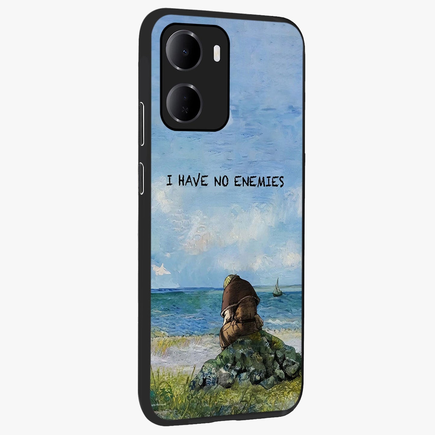 Peace Beyond War Glass Case upright view showcasing powerful peace symbol artwork with inspirational theme.