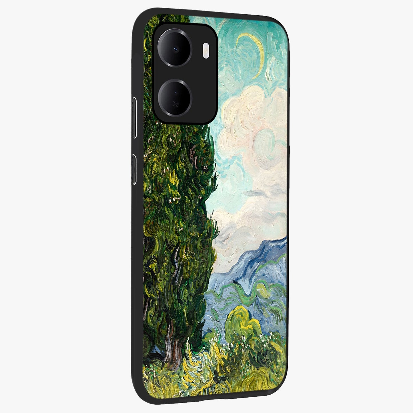 Van Gogh Vintage Art Glass Case upright view showcasing elegant vintage painting artwork with artistic heritage theme.
