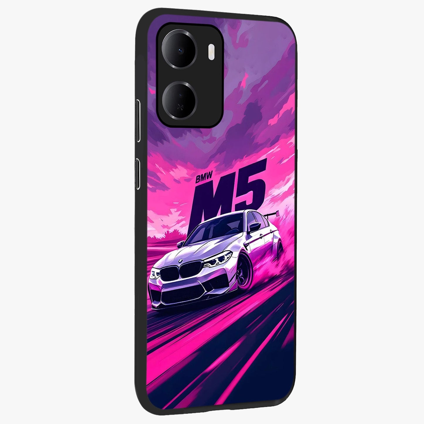 Velocity Drift Pulse Glass Case upright view showcasing powerful racing artwork with energetic motorsport theme.