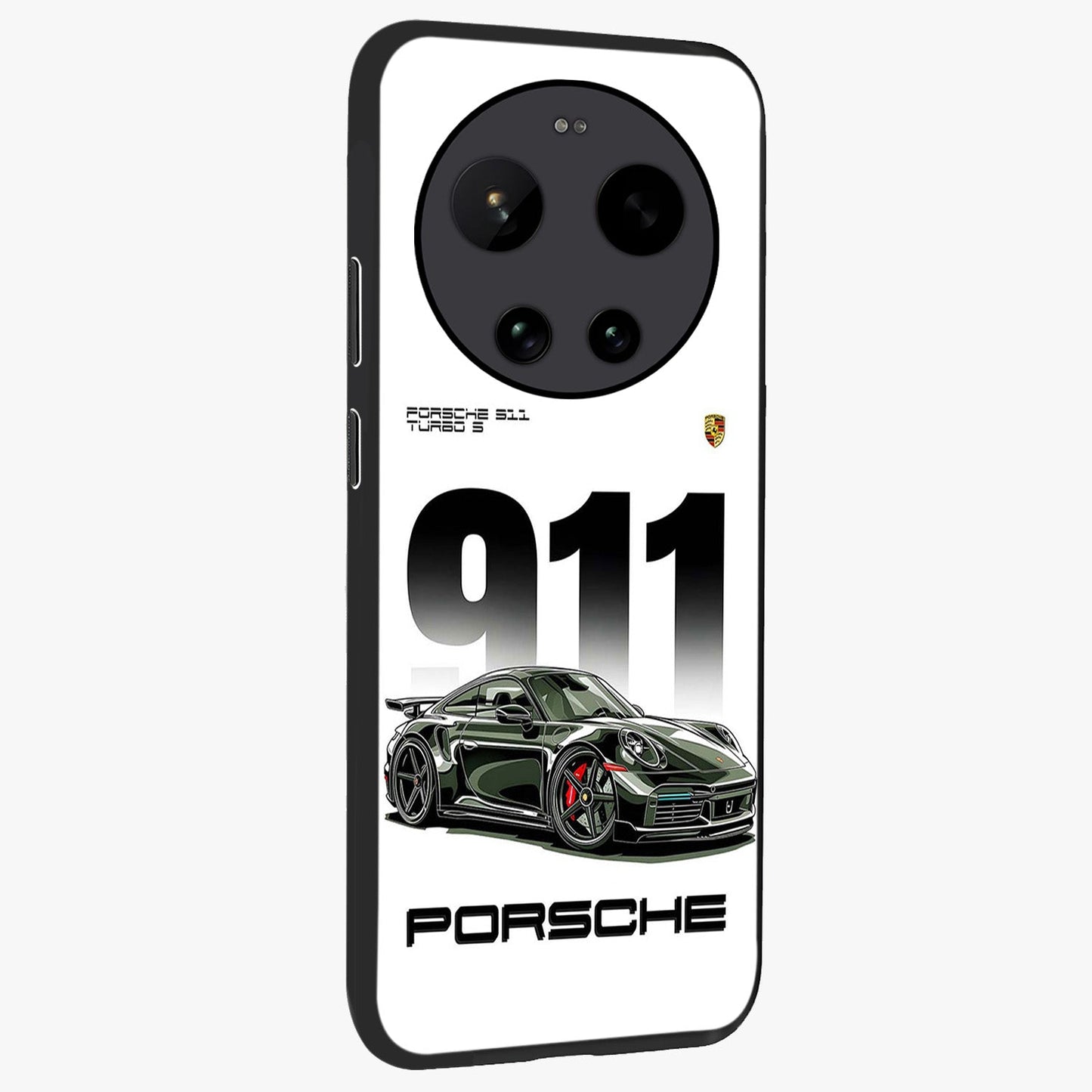 911 Turbo Dominance Glass Case upright perspective showcasing powerful racing design and modern automotive aesthetic.