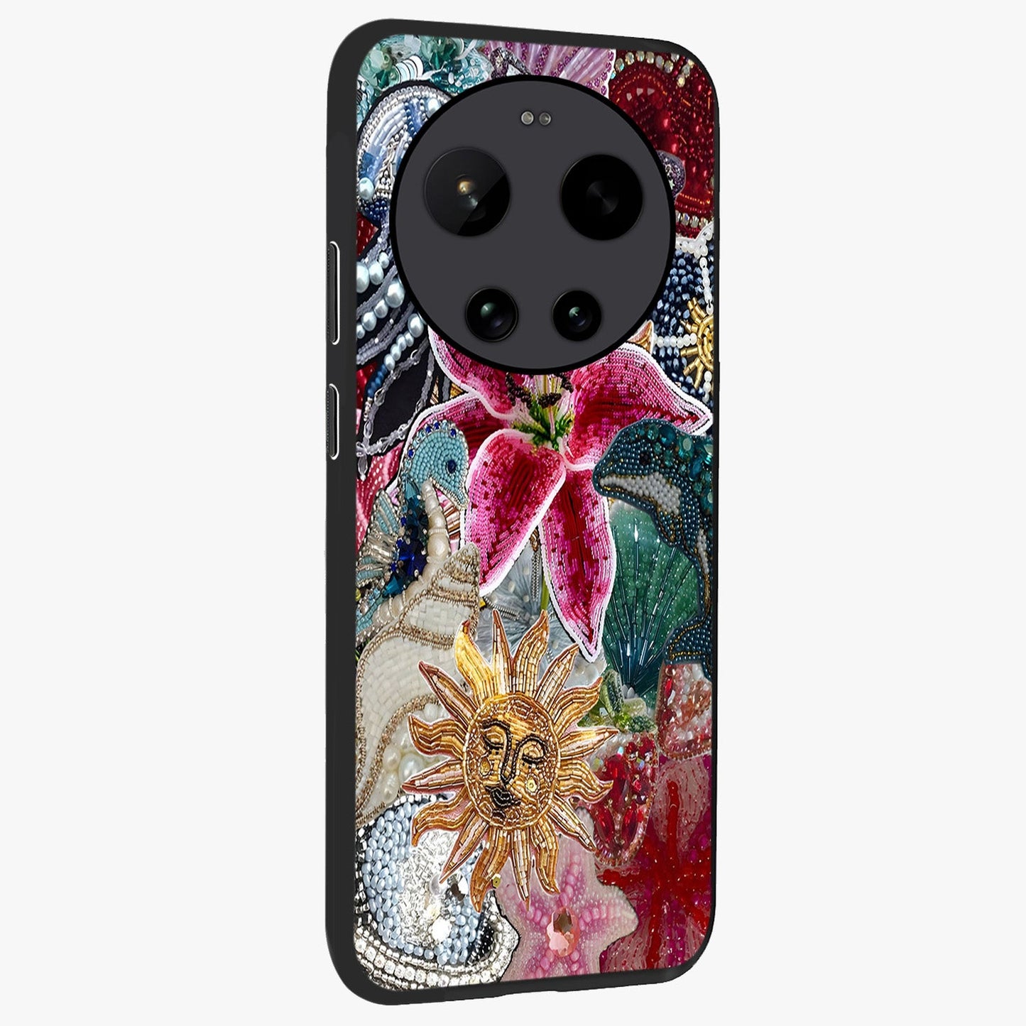 Beaded Garden Fantasy Glass Case upright view showcasing whimsical garden aesthetic with artistic bead details.