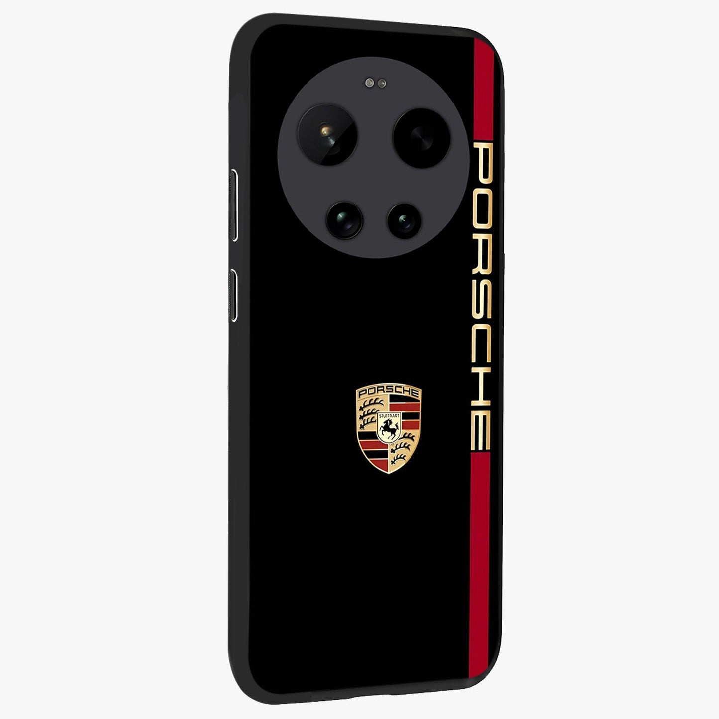 Black Minimal Porsche Glass Case upright view showcasing stylish automotive artwork with bold minimal theme.