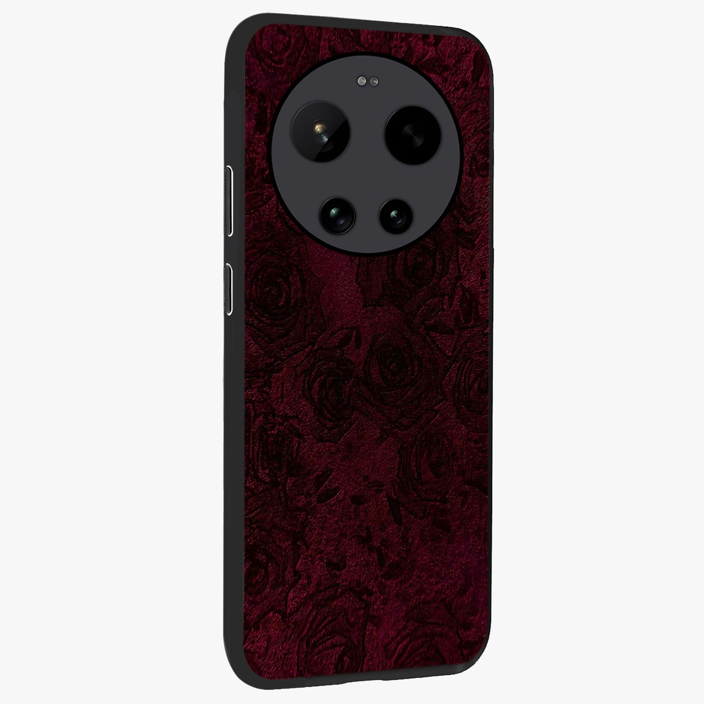 Crimson Fade Flow Glass Case upright view showcasing dynamic crimson flow artwork with stylish abstract theme.