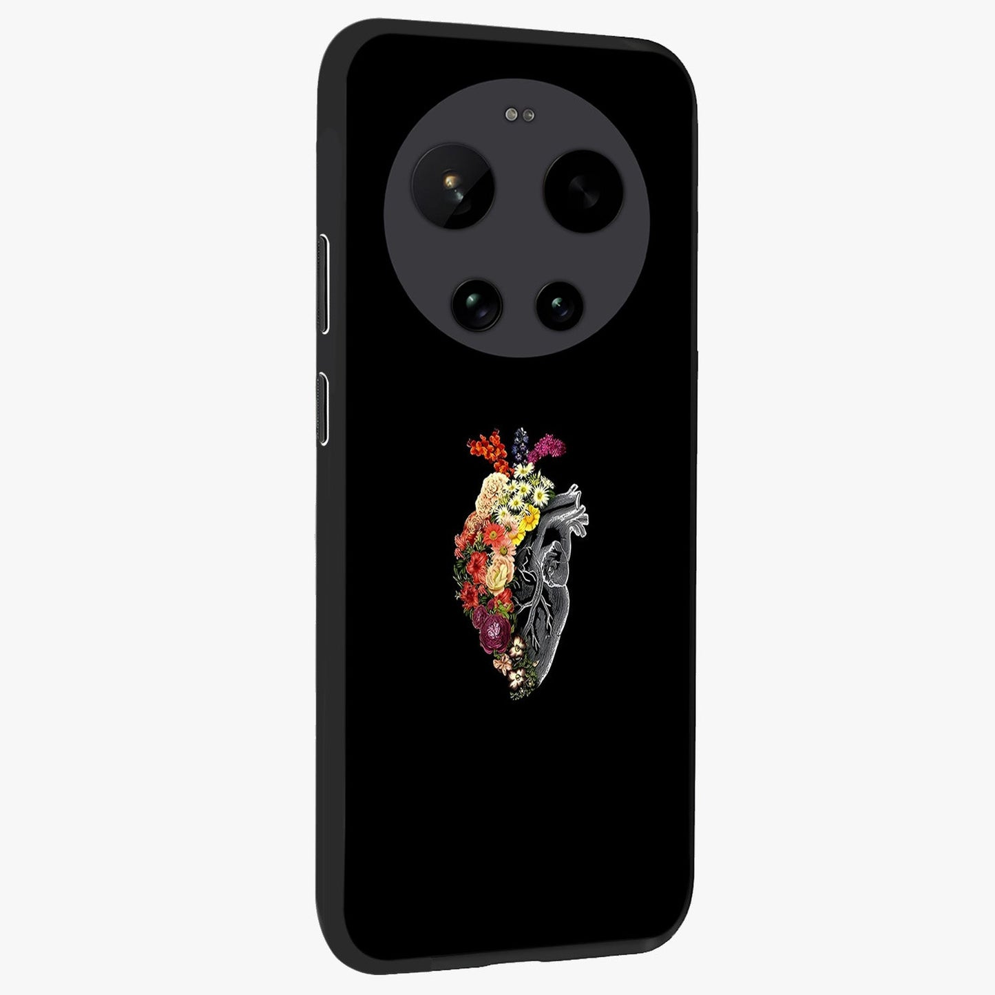 Heart With Flowers Glass Case upright view showcasing decorative heart and floral artwork with sweet romantic theme.