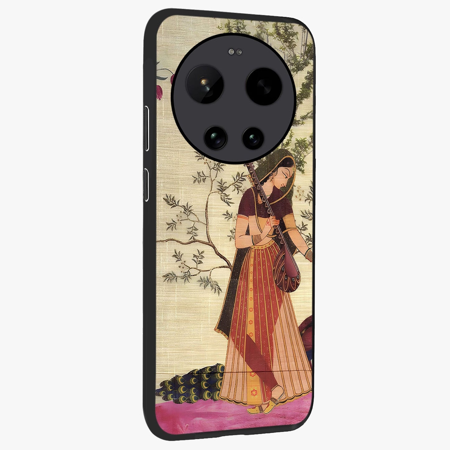 Lady With Veena Art Glass Case upright view showcasing classical veena artwork with traditional artistic theme.
