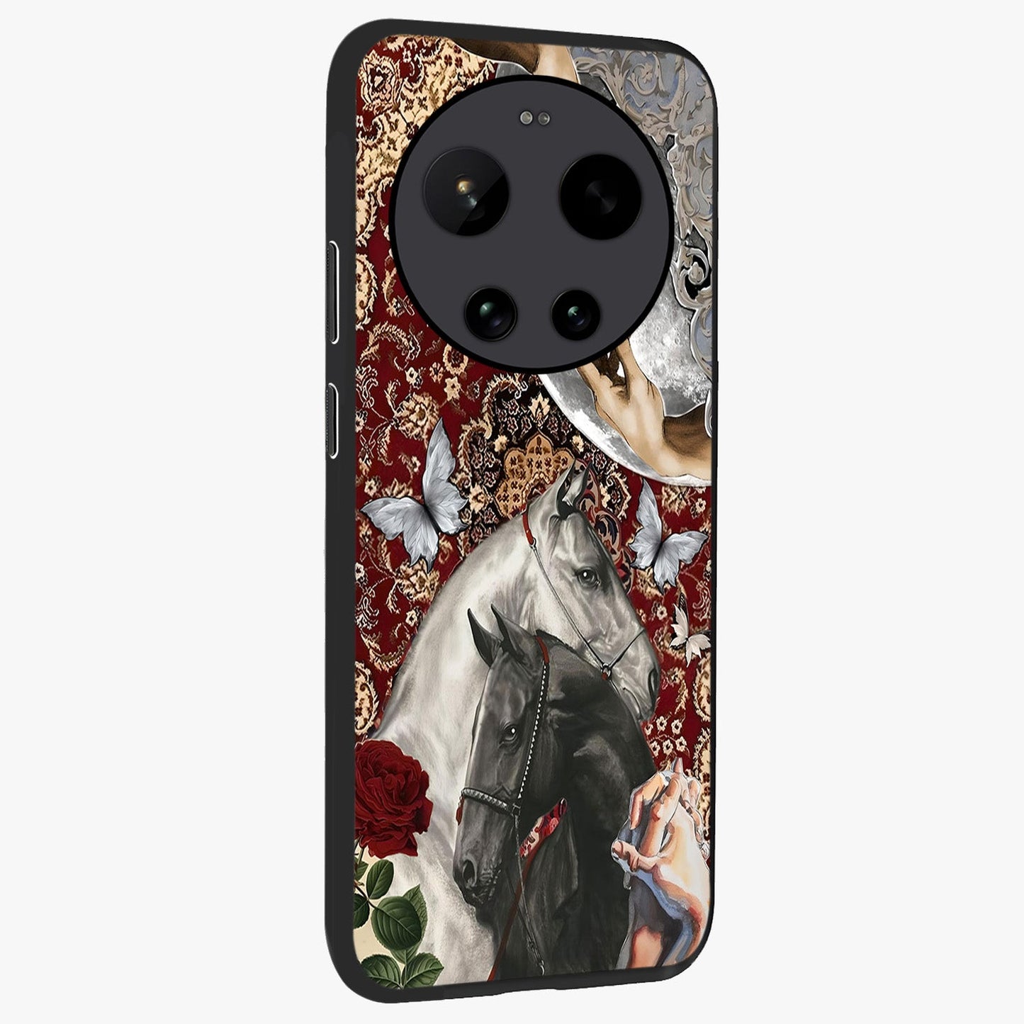 Moonlit Royal Stallion Glass Case upright view showcasing dramatic horse artwork with glowing moon themed design.