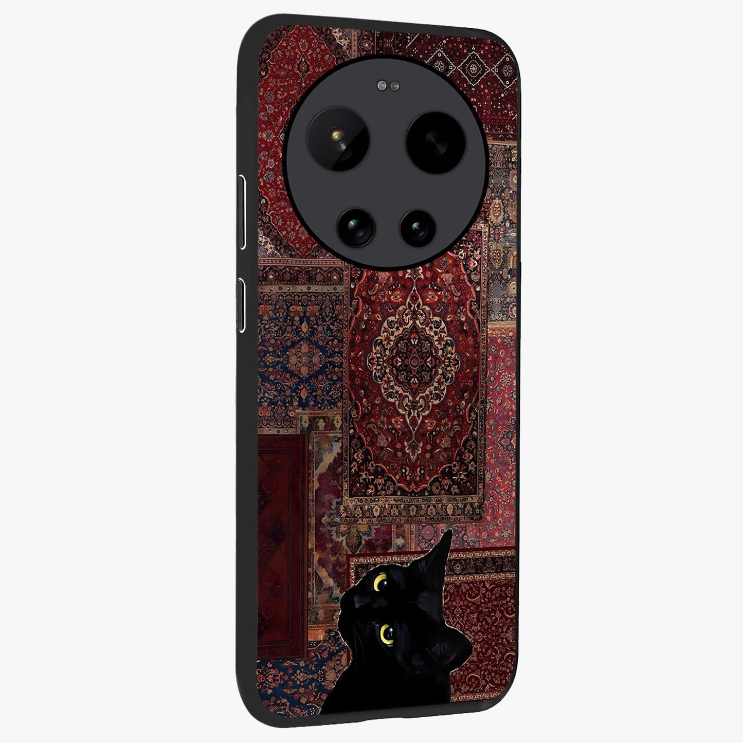 Regal Magic Cat Apple Glass Case upright view showcasing charming cat artwork with playful magical theme.