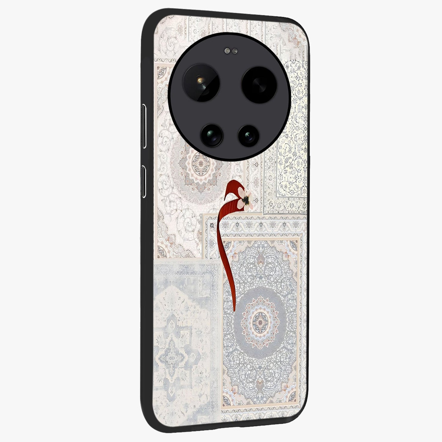 White Aesthetic Bow Glass Case upright view showcasing delicate ribbon bow artwork with cute minimalist theme.